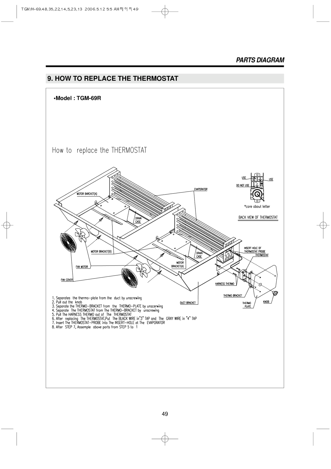 Turbo Air TGM-45R, TGM-5R, TGM-22R, TGM-48R, TGM-11RV, TGM-14R, TGM-69R, TGM-35R, TGM-33R manual HOW to Replace the Thermostat 