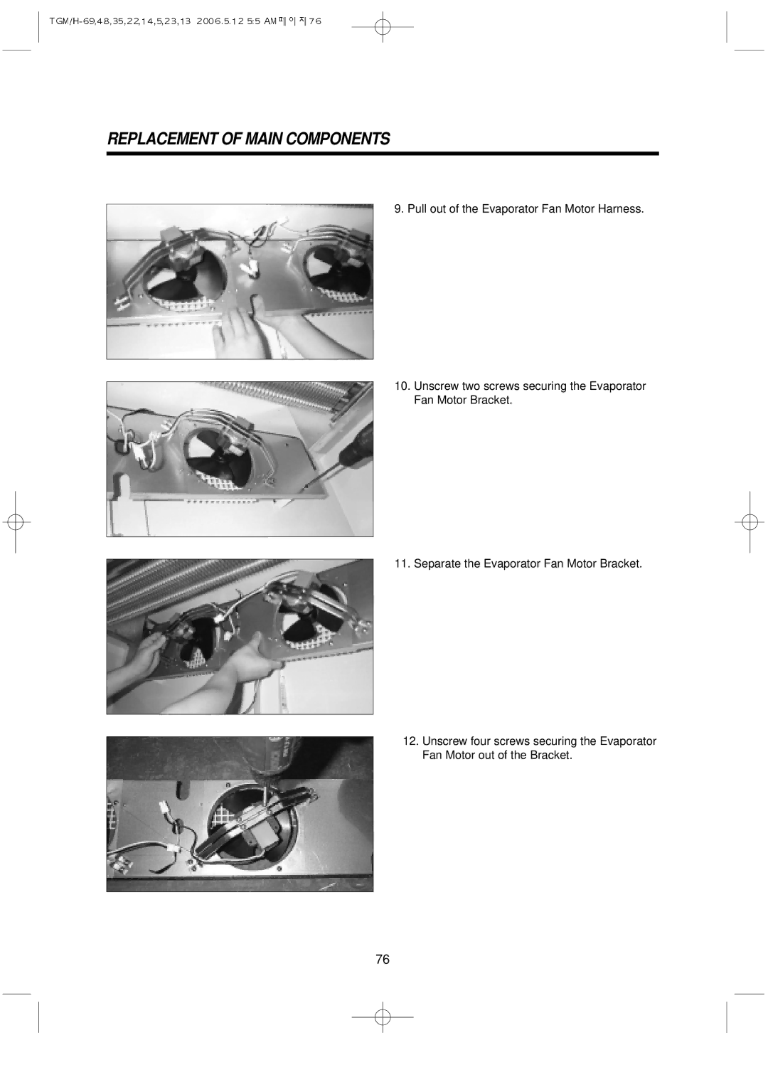 Turbo Air TGM-11RV, TGM-5R, TGM-22R, TGM-48R, TGM-14R, TGM-69R, TGM-45R, TGM-35R, TGM-33R, TGF-49F Replacement of Main Components 