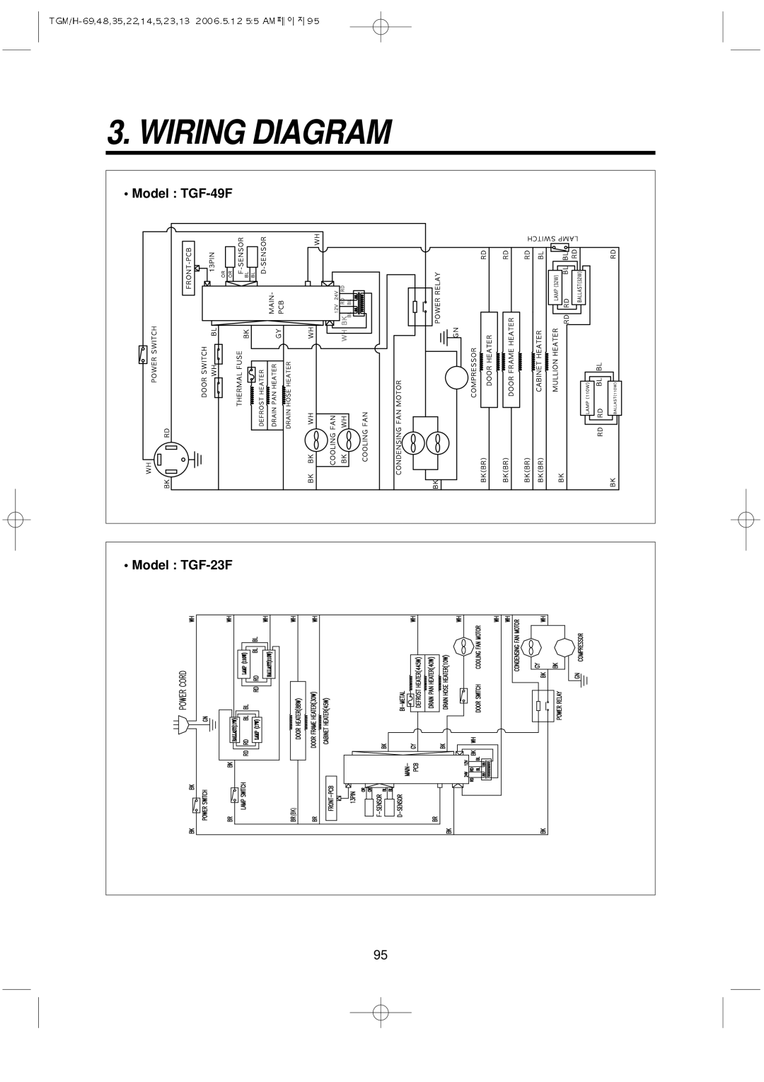 Turbo Air TGM-35R, TGM-5R, TGM-22R, TGM-48R, TGM-11RV, TGM-69R, TGM-45R, TGM-33R, TGF-49F, TGM-14RV, TGF-23F Wiring Diagram 