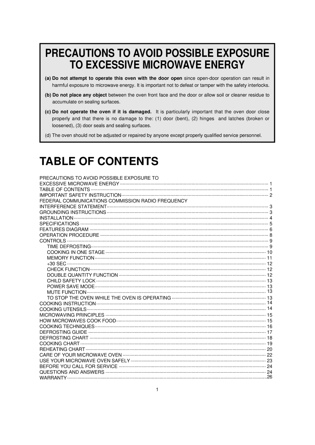 Turbo Air TMW-1100E manual To Excessive Microwave Energy, Table of Contents 