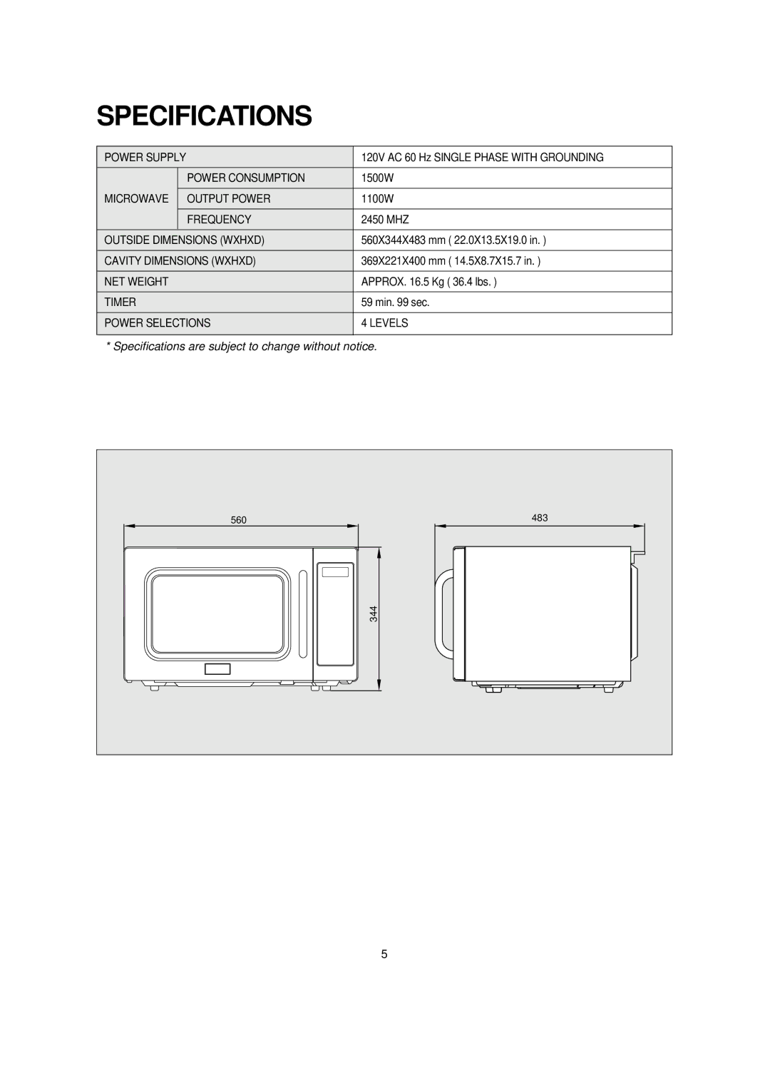 Turbo Air TMW-1100E manual Specifications 