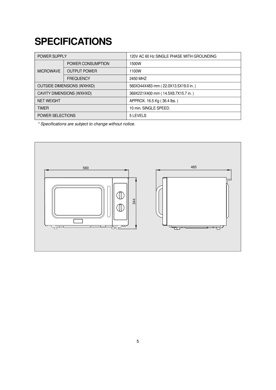 Turbo Air TMW-1100M manual Specifications 