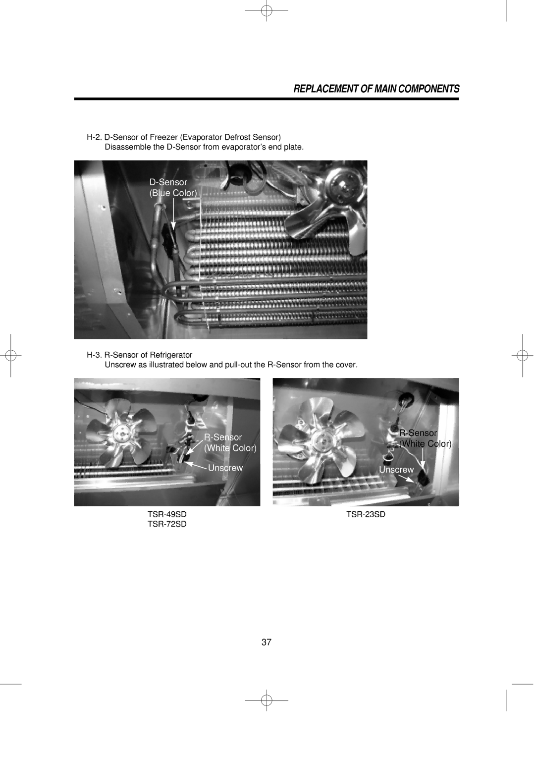 Turbo Air TSF-72SD, TSF-49SD, TSF-23SD, TSR-72SD, TSR-49SD, TSR-23SD service manual Sensor White Color Unscrew 