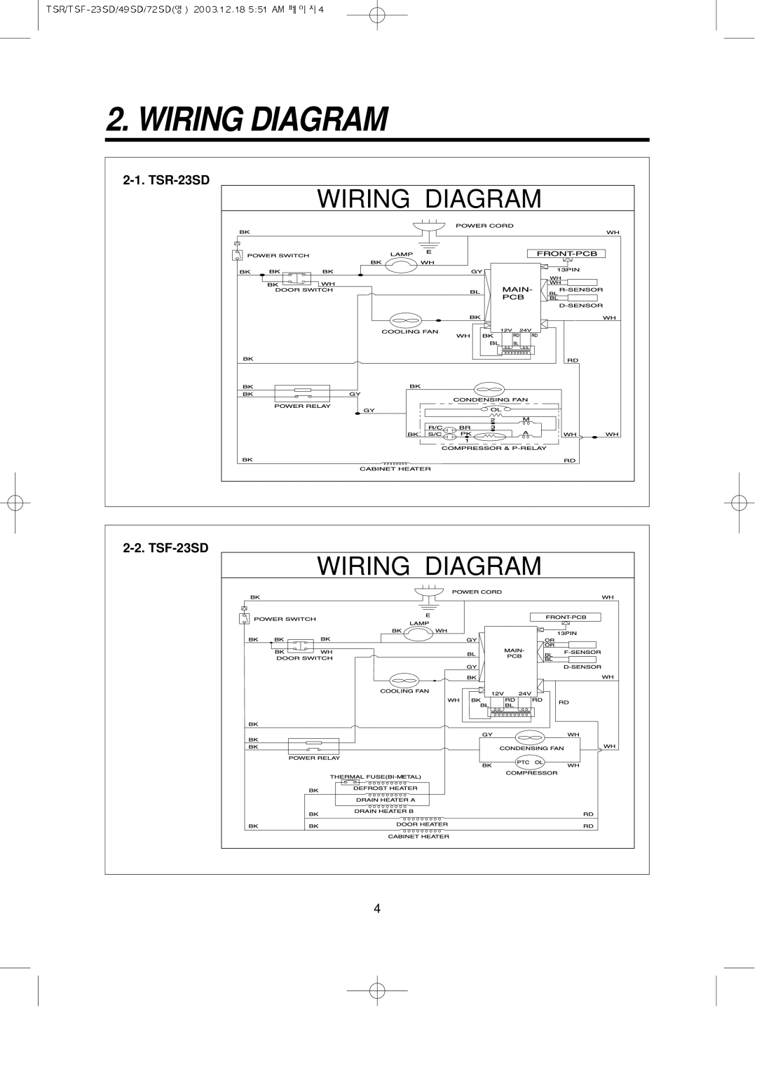 Turbo Air TSR-23SD, TSF-72SD, TSF-49SD, TSR-72SD, TSR-49SD service manual Wiring Diagram, TSF-23SD 