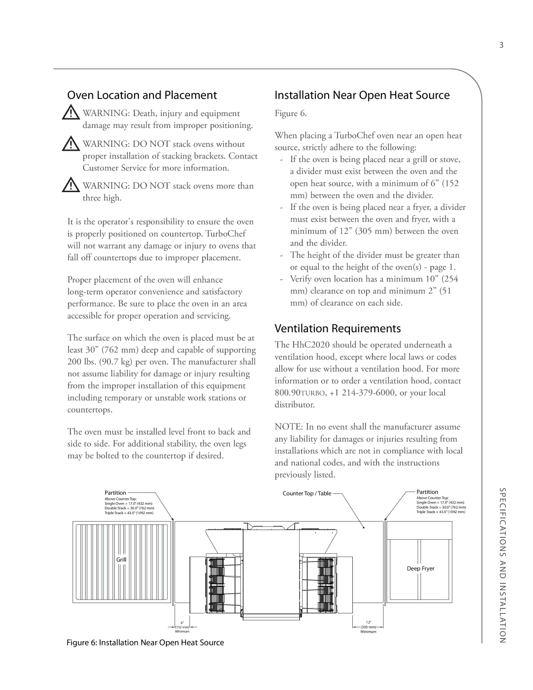 Turbo Chef Technologies 2020 HIGH h manual Oven Location and Placement, Installation Near Open Heat Source 