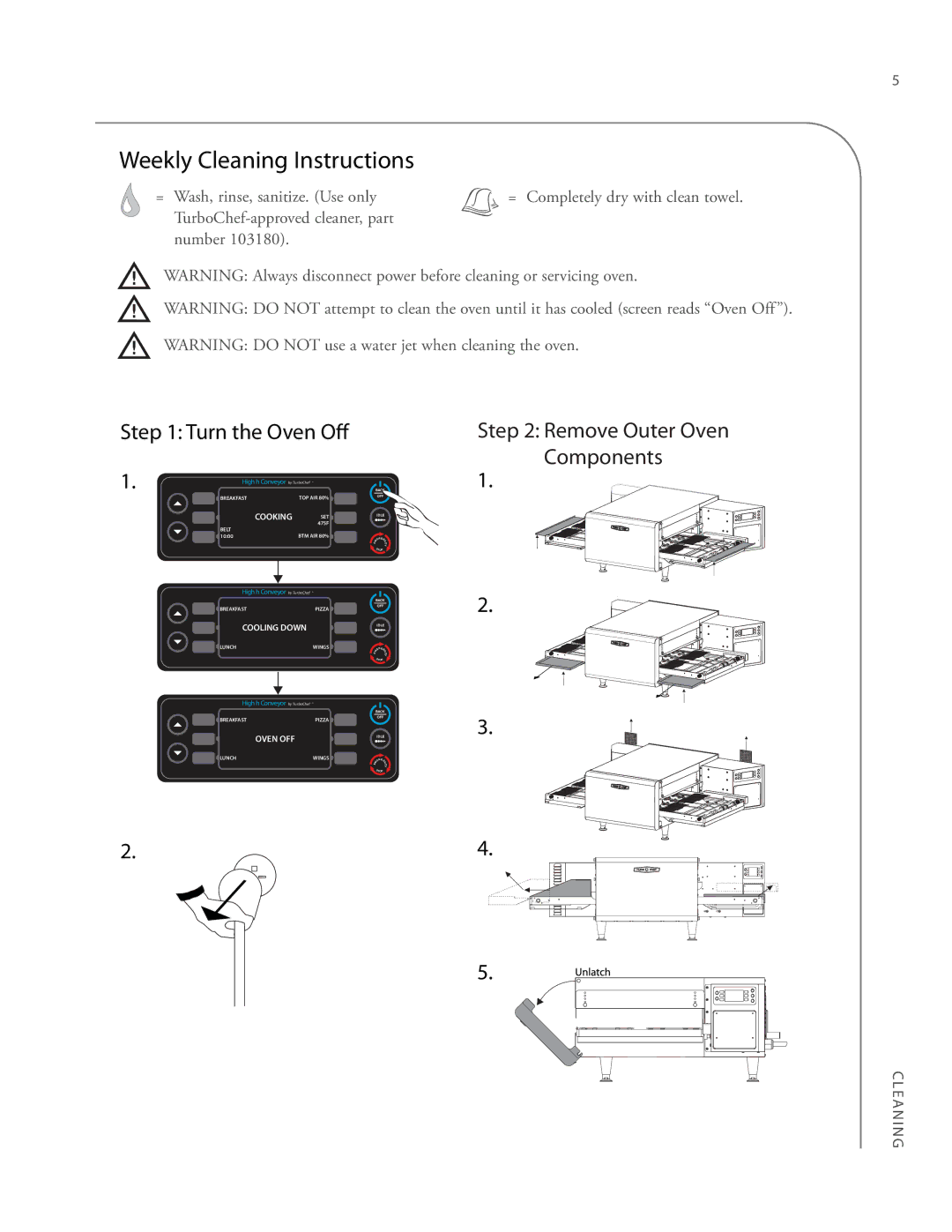 Turbo Chef Technologies 2020 HIGH h manual Weekly Cleaning Instructions, Turn the Oven Off 