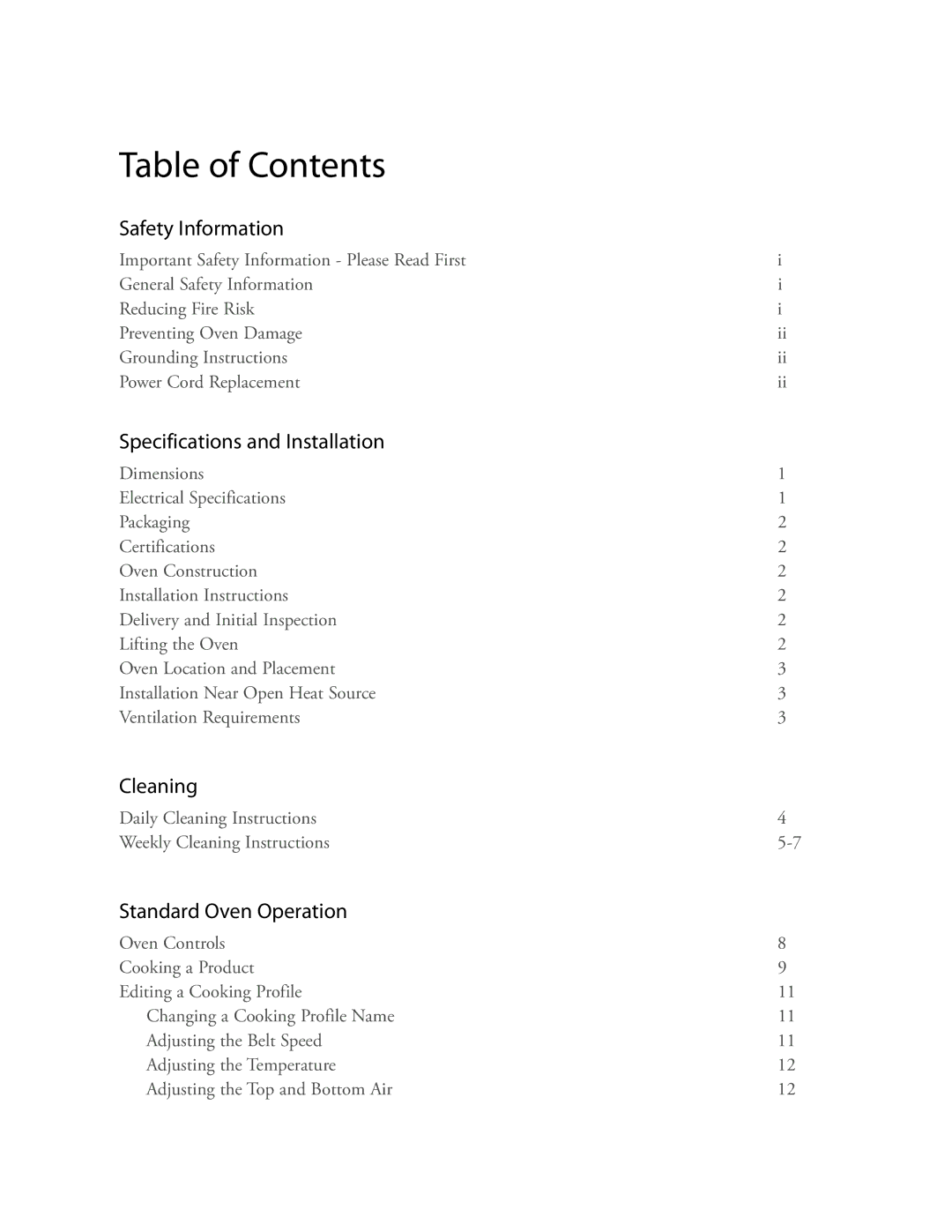 Turbo Chef Technologies 2020 HIGH h manual Table of Contents 