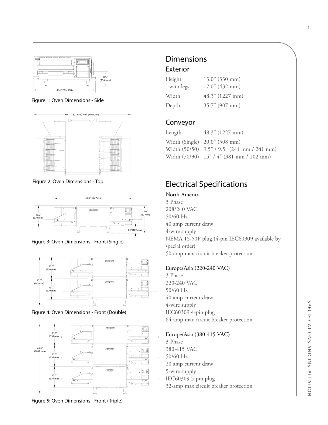 Turbo Chef Technologies 2020 HIGH h manual Dimensions, Electrical Specifications, Exterior, Conveyor 