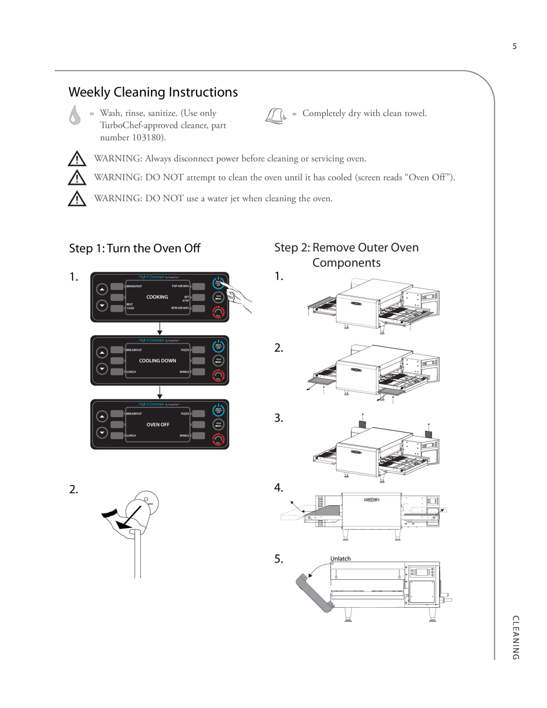Turbo Chef Technologies 2020 HIGH h manual Weekly Cleaning Instructions, Remove Outer Oven Components, Turn the Oven Off 