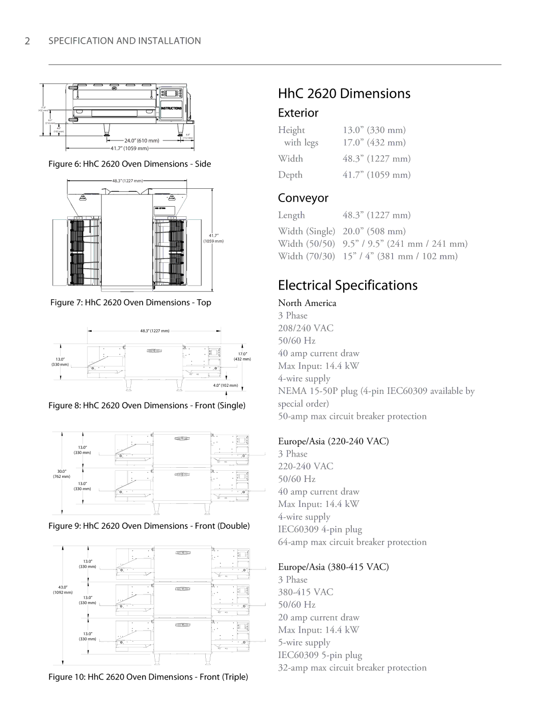 Turbo Chef Technologies 2020 owner manual HhC 2620 Dimensions, Specification and Installation 