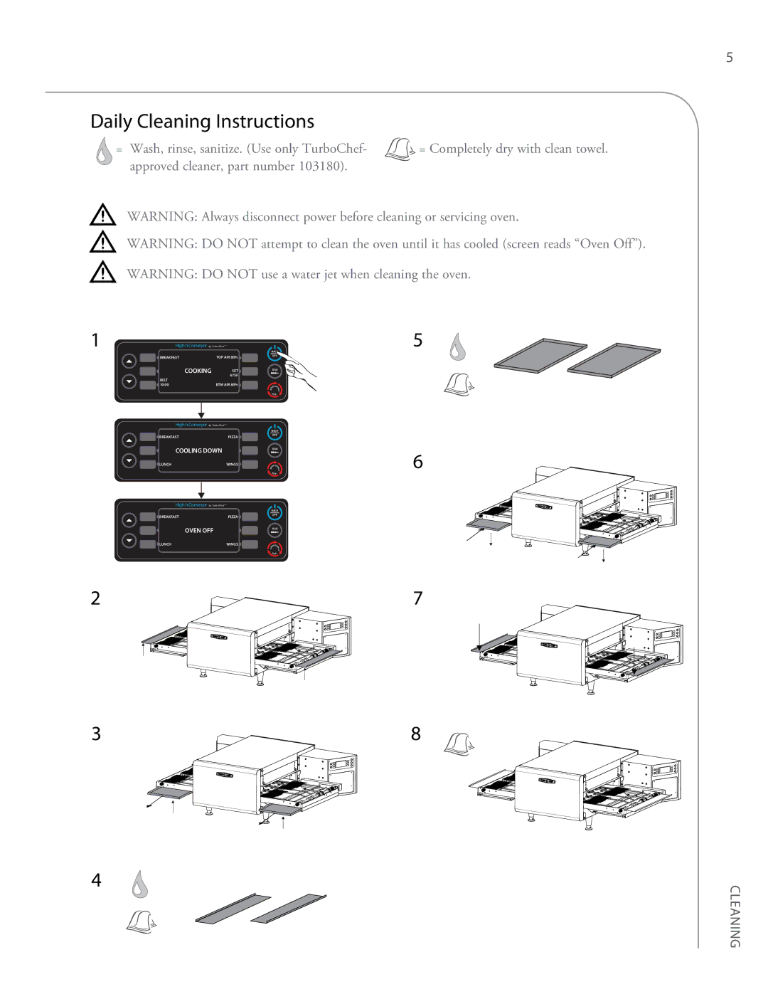 Turbo Chef Technologies 2020, 2620 owner manual Daily Cleaning Instructions, Approved cleaner, part number 