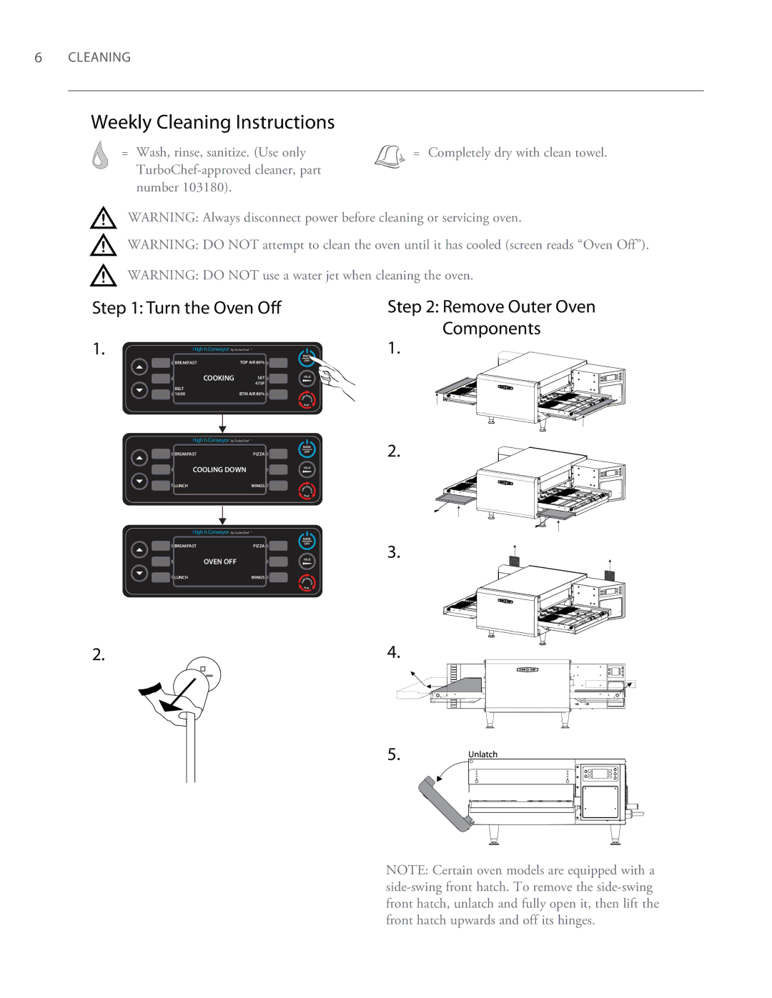 Turbo Chef Technologies 2620, 2020 owner manual Weekly Cleaning Instructions, Remove Outer Oven Components 