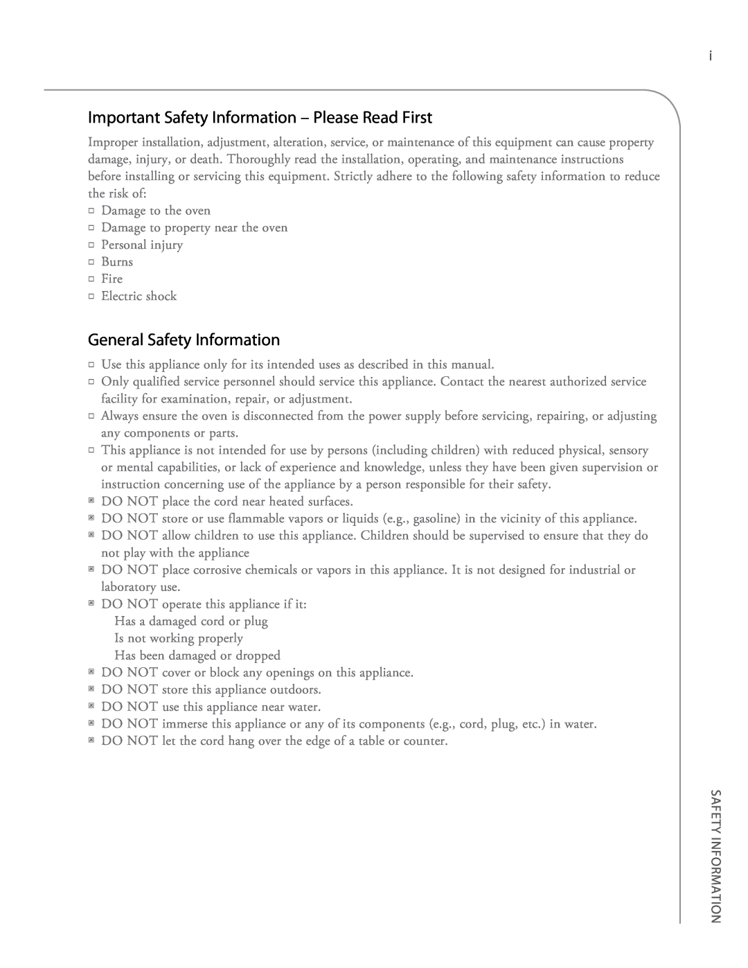 Turbo Chef Technologies 2020, 2620 owner manual Important Safety Information - Please Read First, General Safety Information 