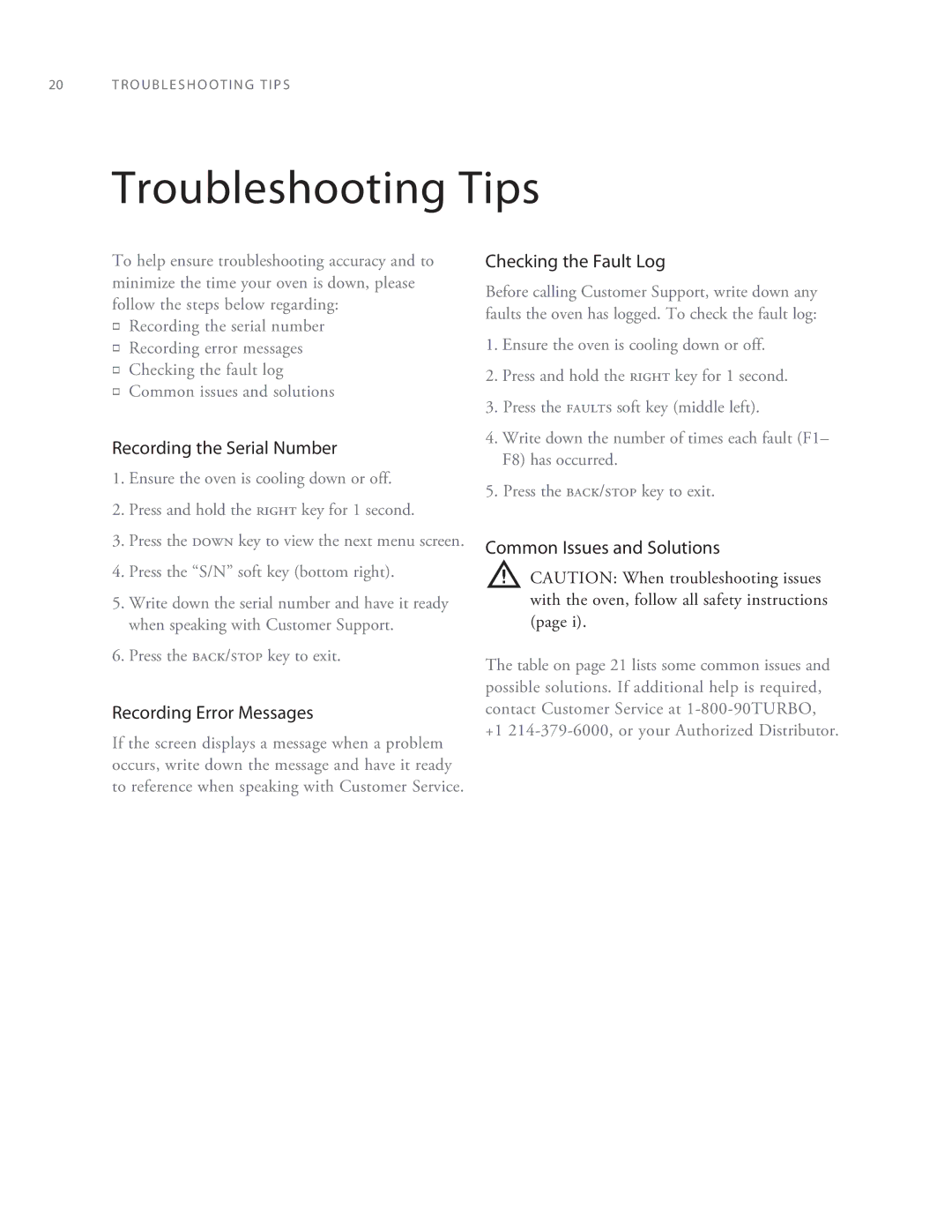 Turbo Chef Technologies 2TM manual Troubleshooting Tips, Recording the Serial Number, Recording Error Messages 