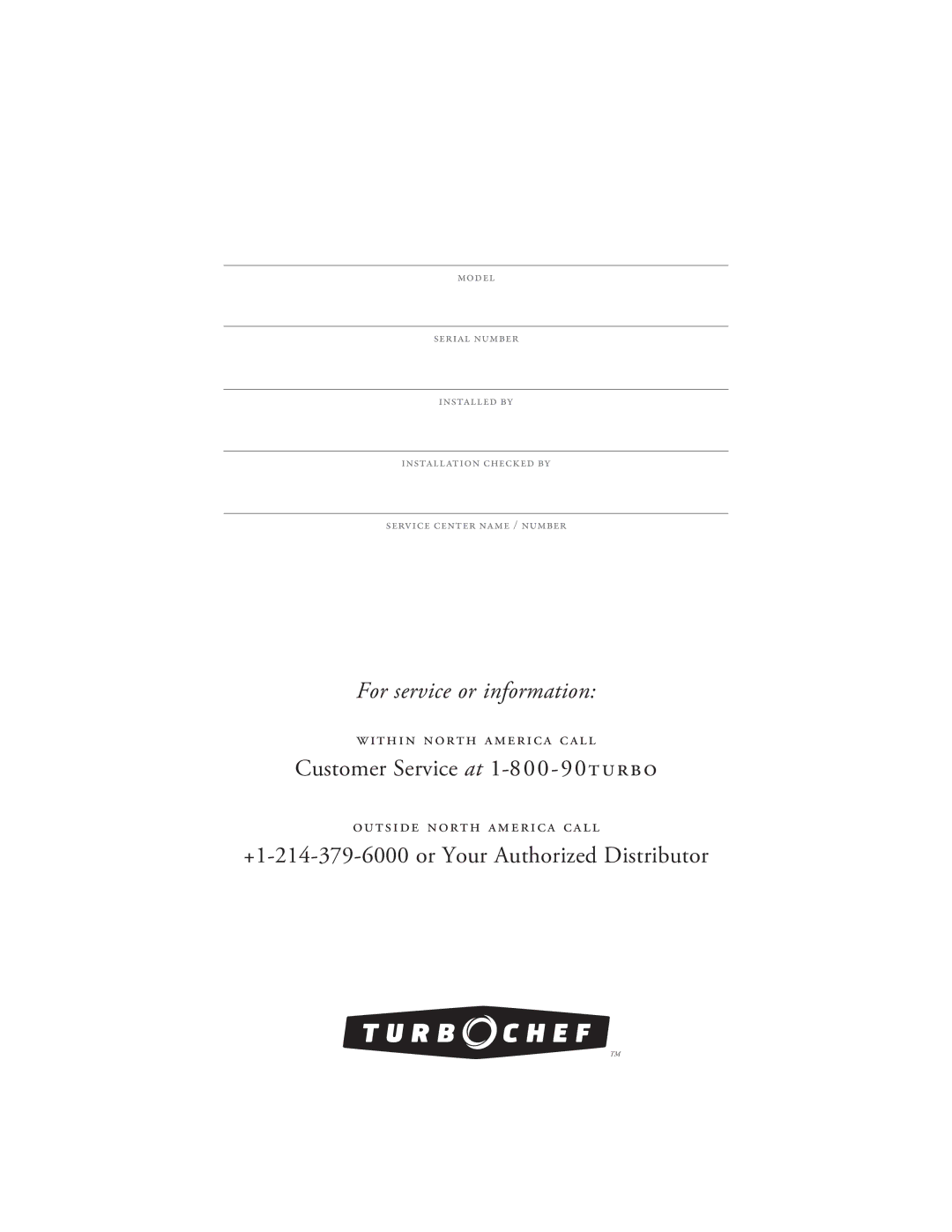 Turbo Chef Technologies 2TM manual For service or information 