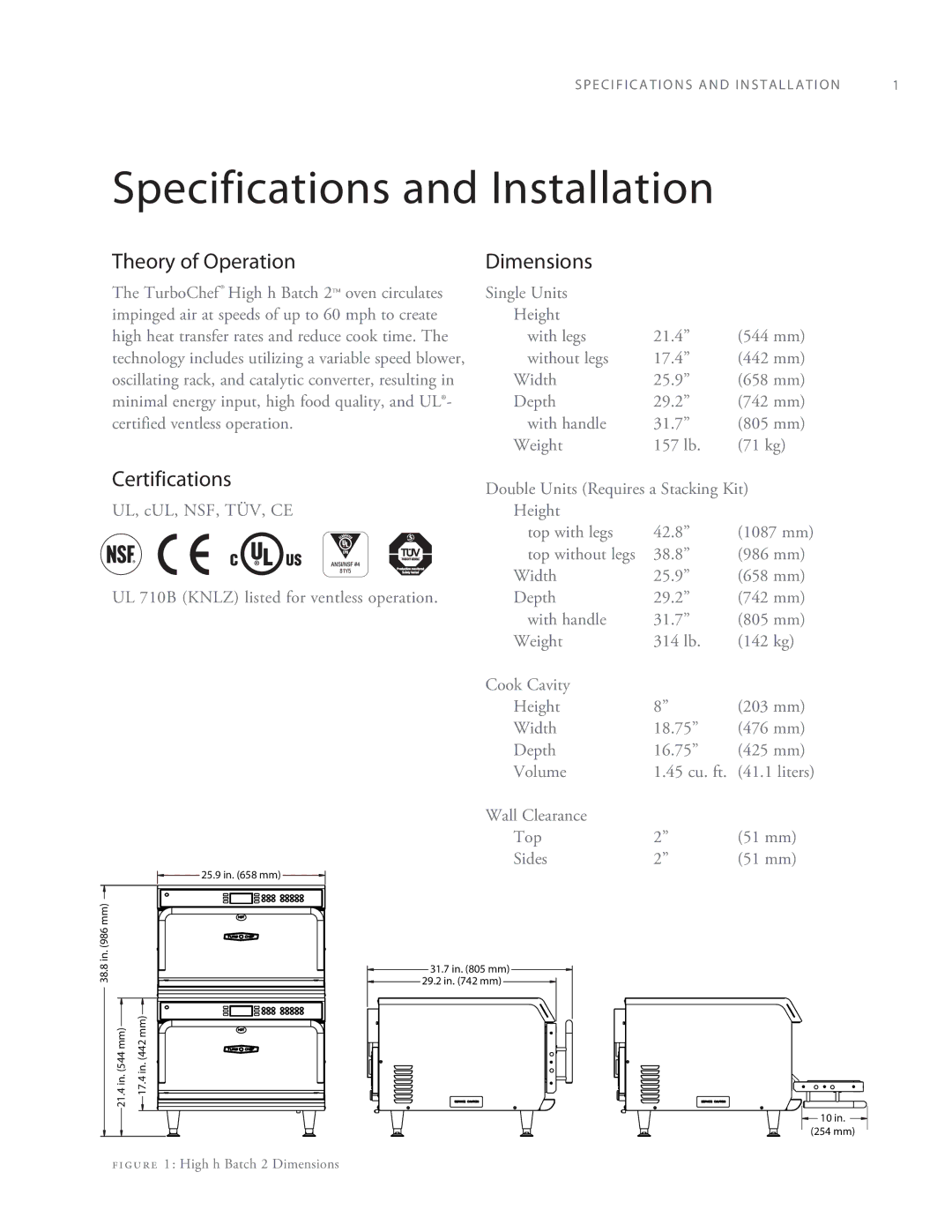 Turbo Chef Technologies 2TM manual Specifications and Installation, Certifications 