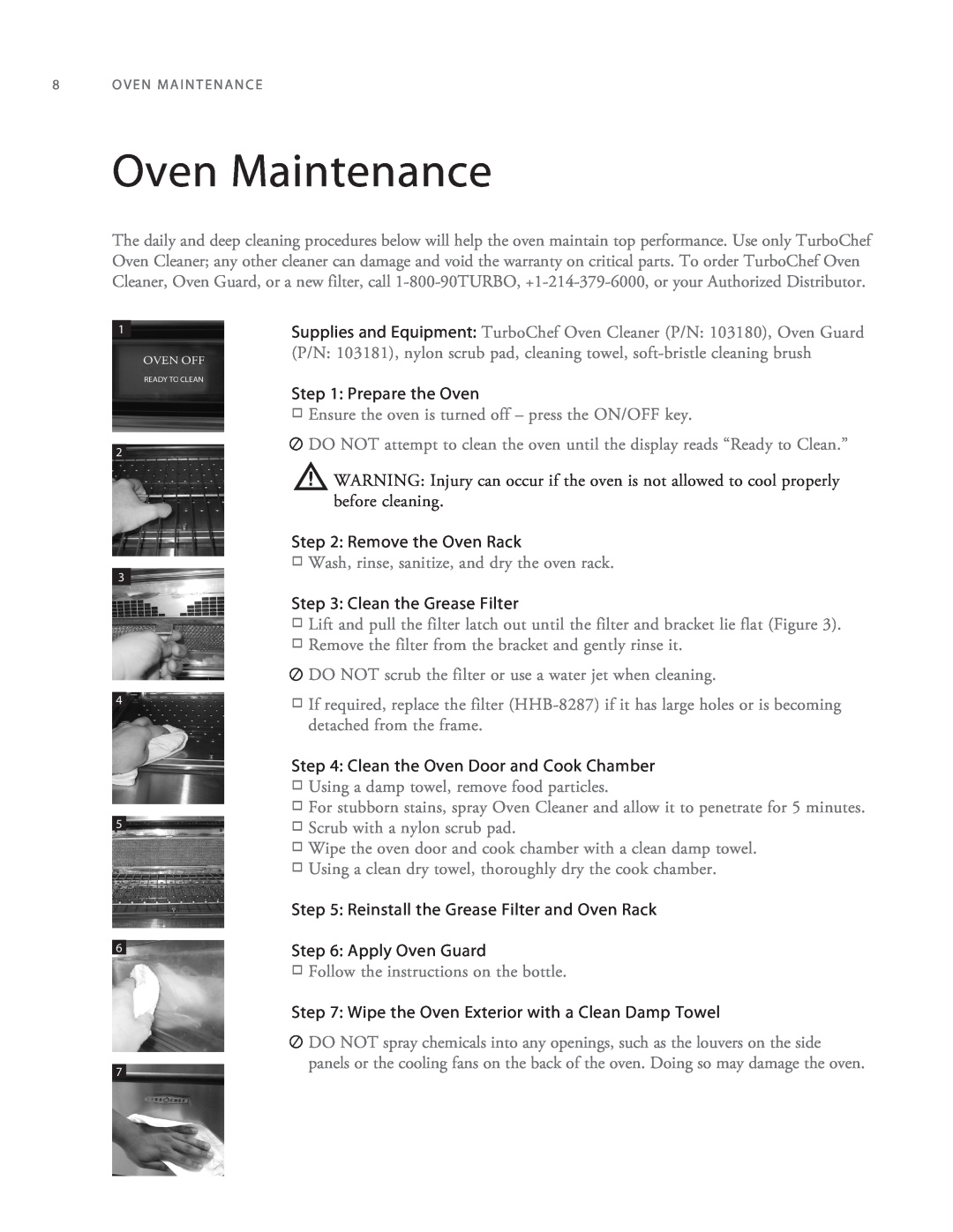 Turbo Chef Technologies 2TM manual Oven Maintenance 
