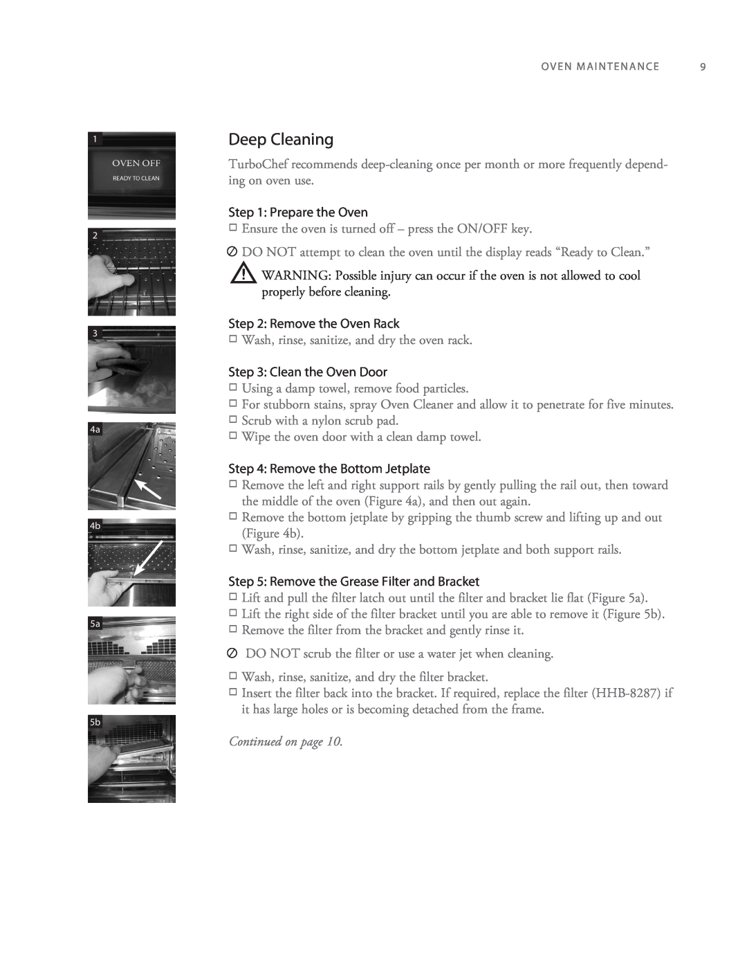 Turbo Chef Technologies 2TM manual Deep Cleaning, Continued on page 