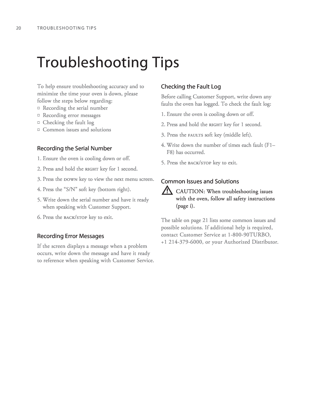 Turbo Chef Technologies 2TM manual Troubleshooting Tips, Recording the Serial Number, Recording Error Messages 