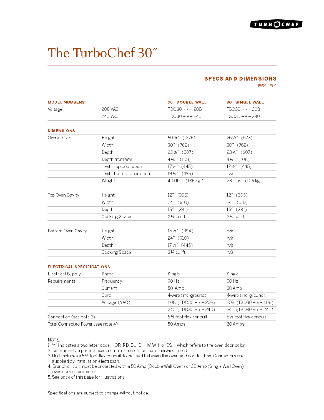 Turbo Chef Technologies 30 Single Wall dimensions TurboChef 30˝ 