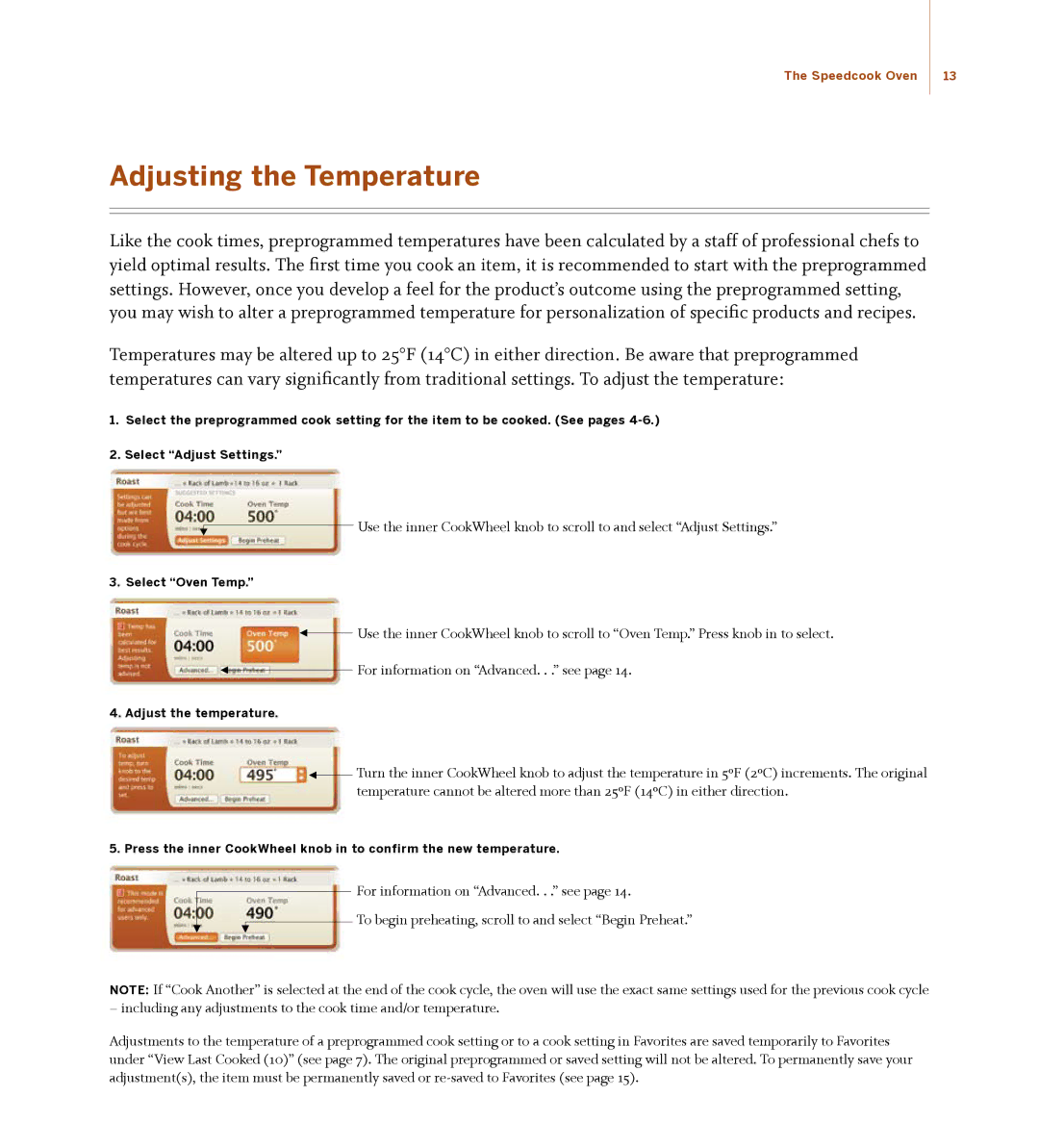 Turbo Chef Technologies 30 manual Adjusting the Temperature, Select Oven Temp, Adjust the temperature 