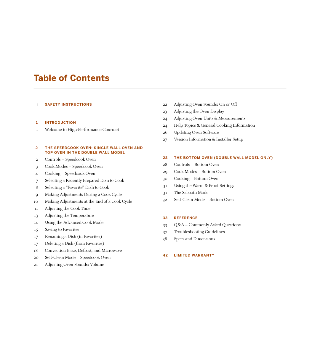 Turbo Chef Technologies 30 manual Table of Contents 