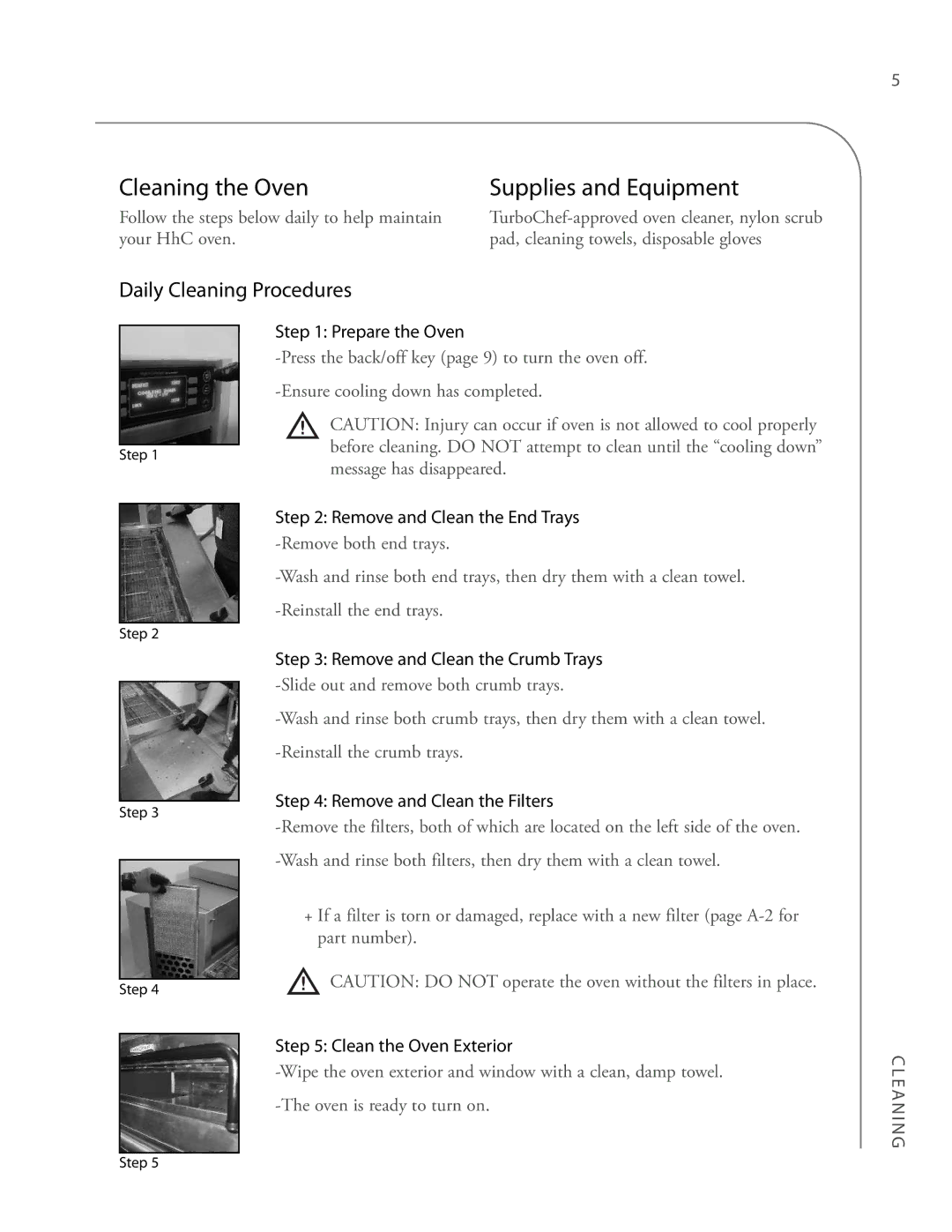 Turbo Chef Technologies 3240 manual Daily Cleaning Procedures, Follow the steps below daily to help maintain 