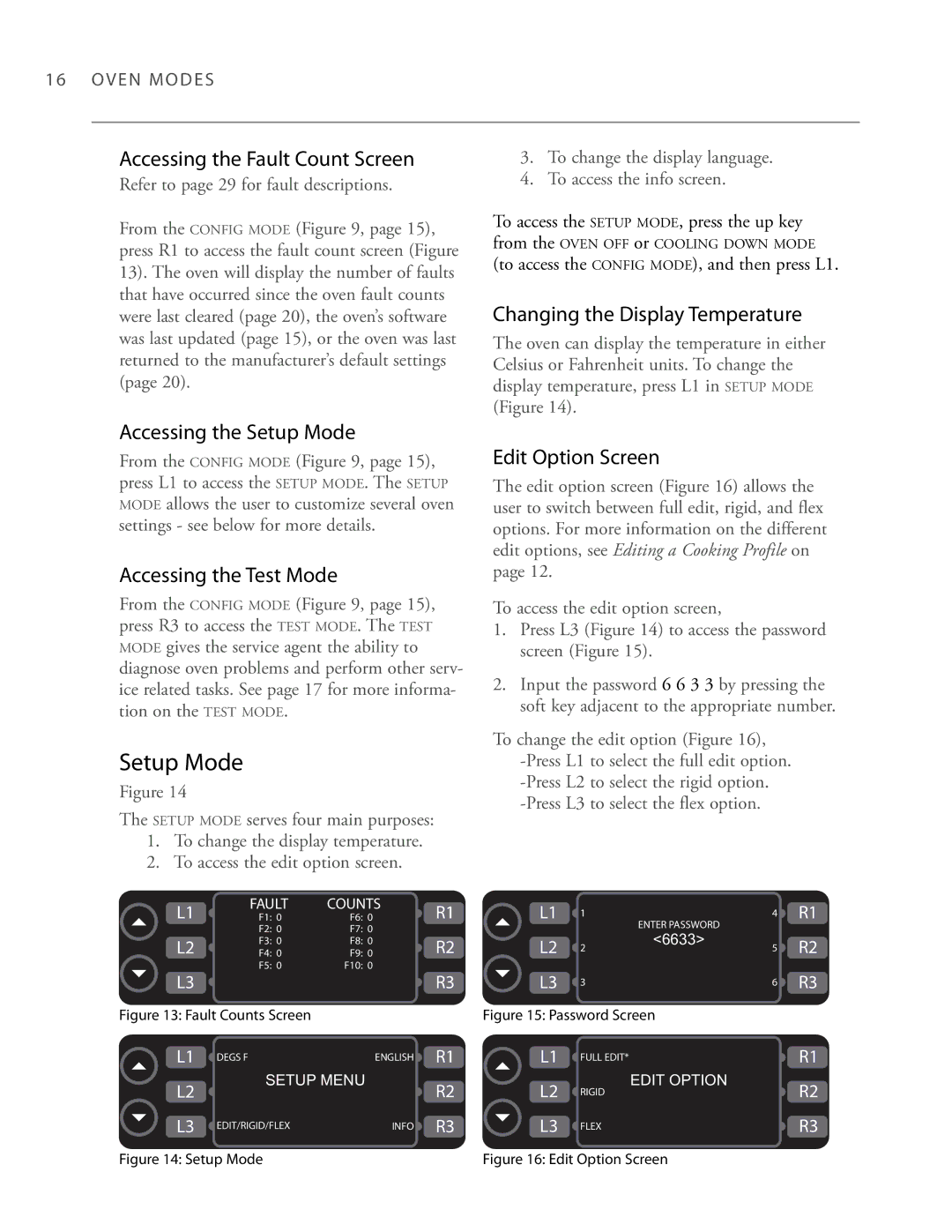 Turbo Chef Technologies 3240 manual Accessing the Setup Mode, Accessing the Test Mode, Edit Option Screen 