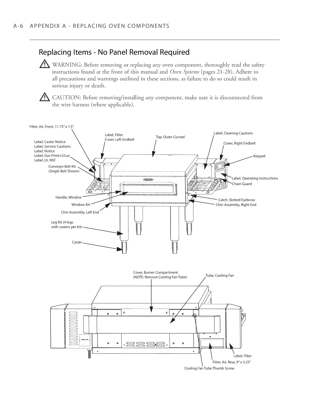 Turbo Chef Technologies 3240 manual Replacing Items No Panel Removal Required 