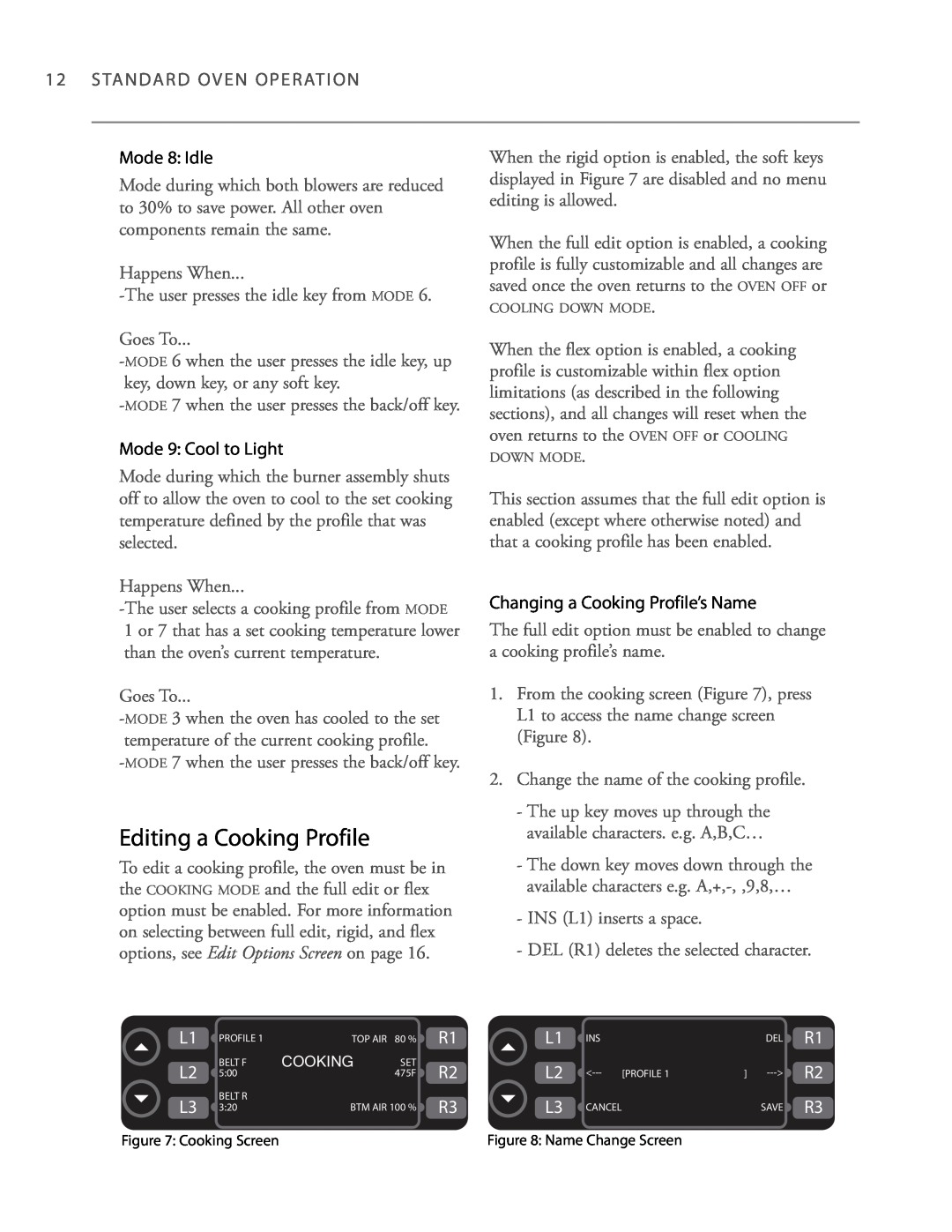 Turbo Chef Technologies 3240 manual Editing a Cooking Profile, L1 L2 L3, R1 R2 R3 