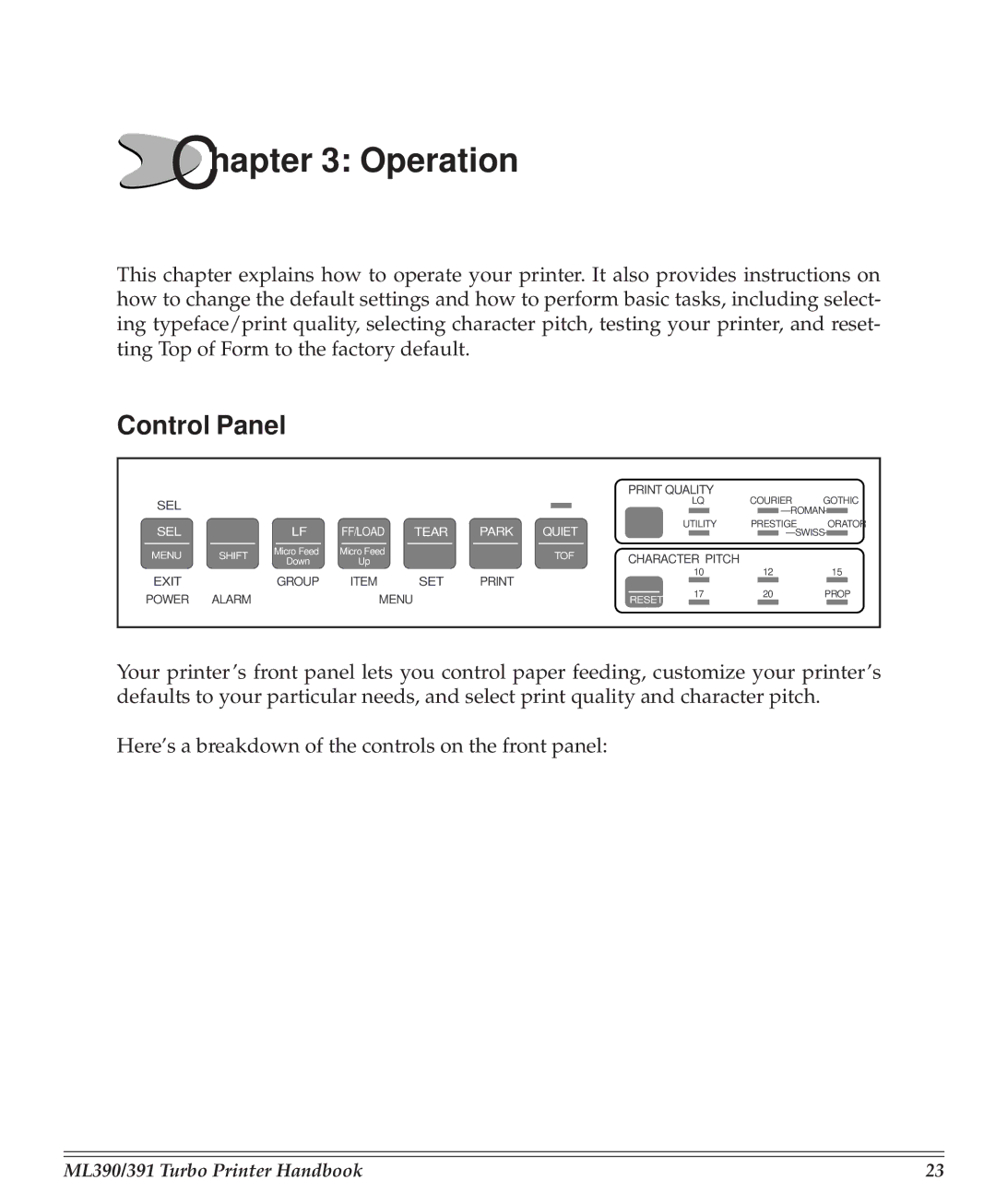 Turbo Chef Technologies 390/391 manual Operation, Control Panel 