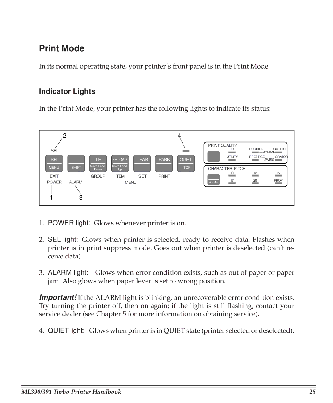 Turbo Chef Technologies 390/391 manual Print Mode, Indicator Lights 