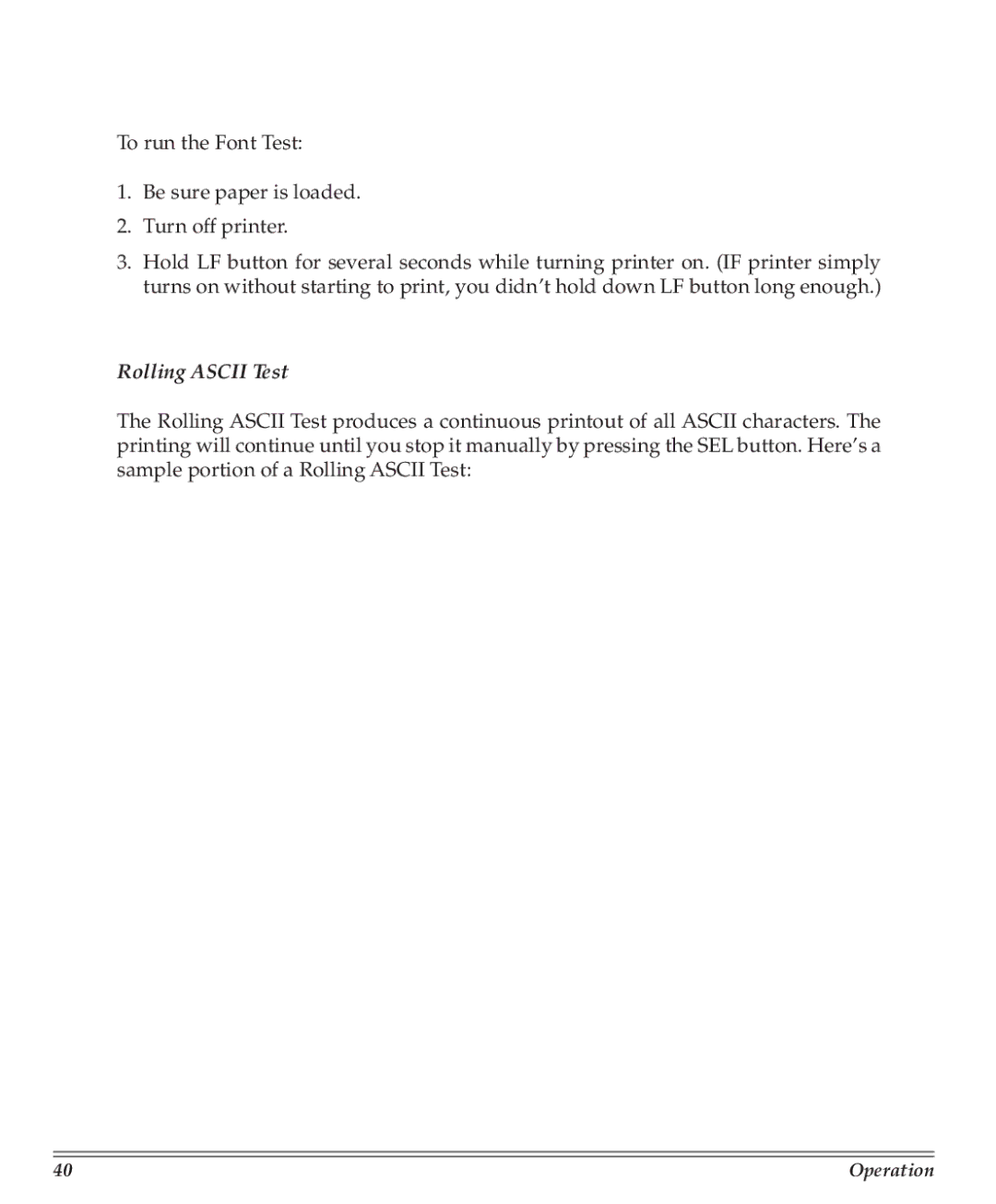 Turbo Chef Technologies 390/391 manual Rolling Ascii Test 