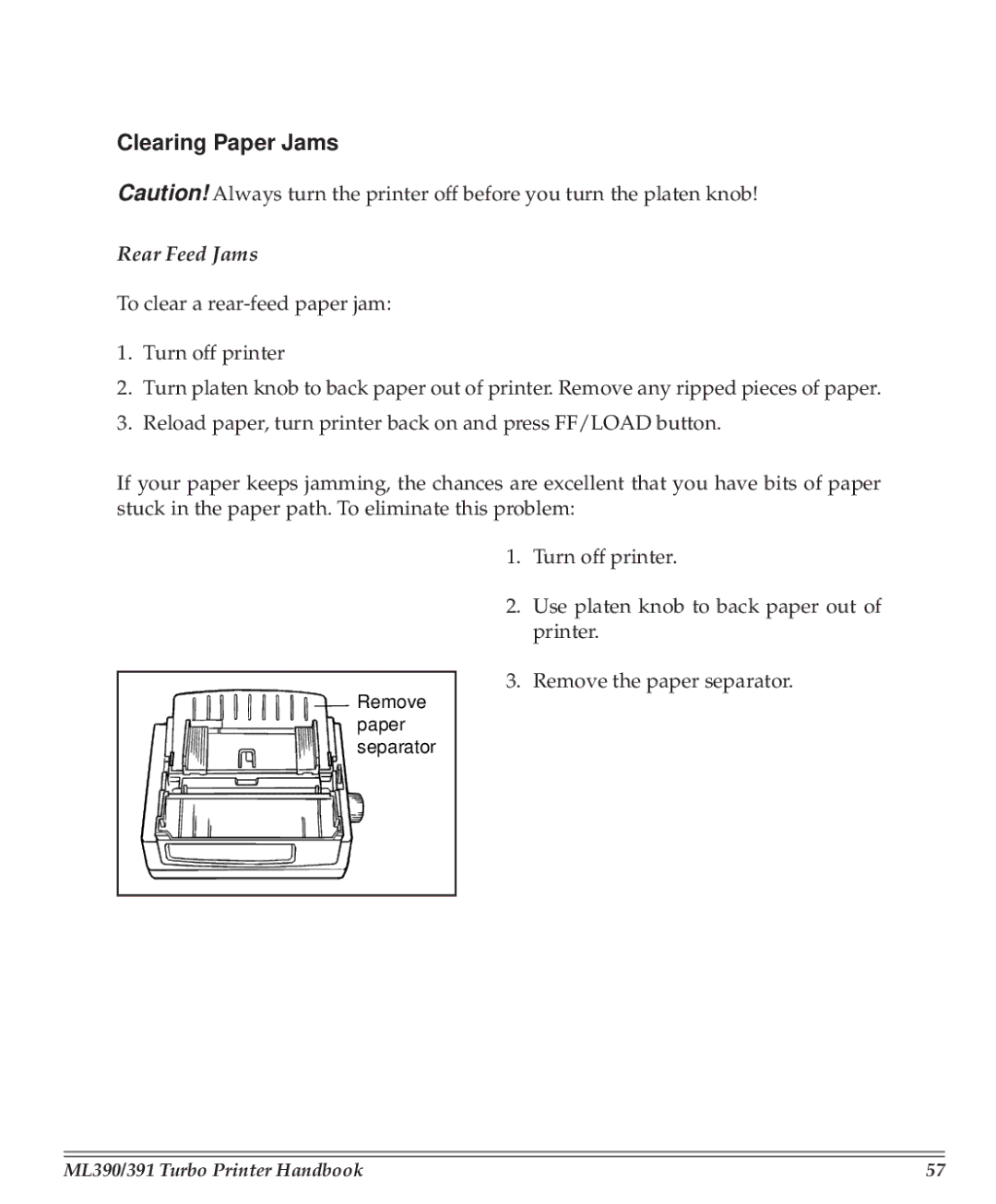 Turbo Chef Technologies 390/391 manual Clearing Paper Jams, Rear Feed Jams 