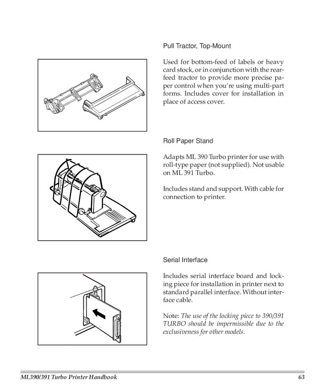 Turbo Chef Technologies 390/391 manual Pull Tractor, Top-Mount, Roll Paper Stand, Serial Interface 