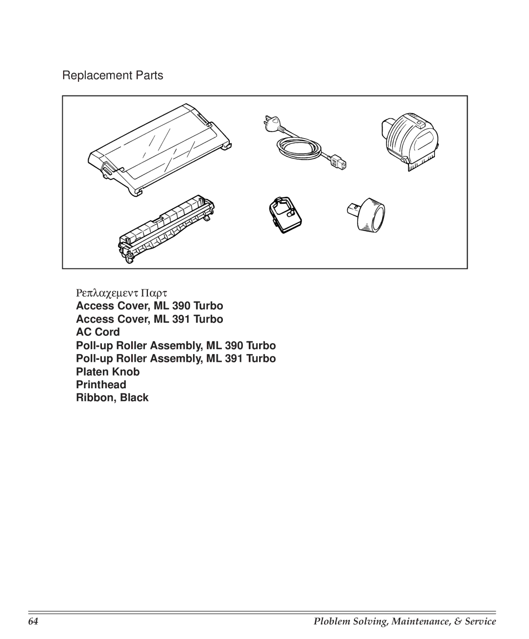 Turbo Chef Technologies 390/391 manual Replacement Parts 