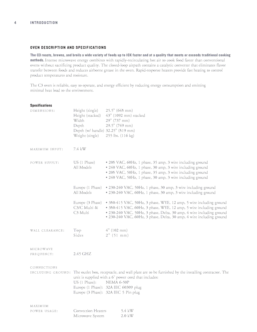 Turbo Chef Technologies C3 owner manual Oven Description and Specifications 