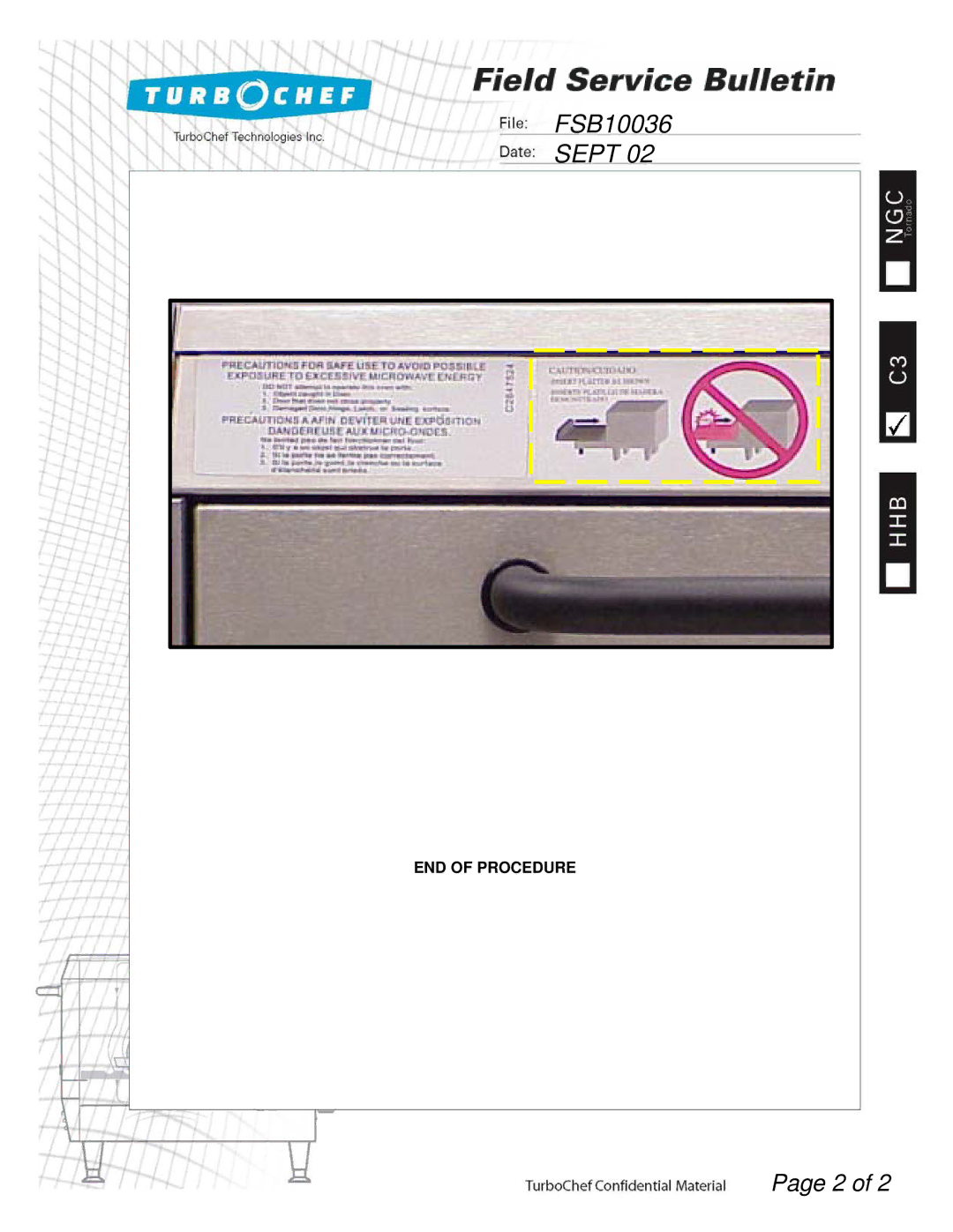 Turbo Chef Technologies FSB10036 manual END of Procedure 