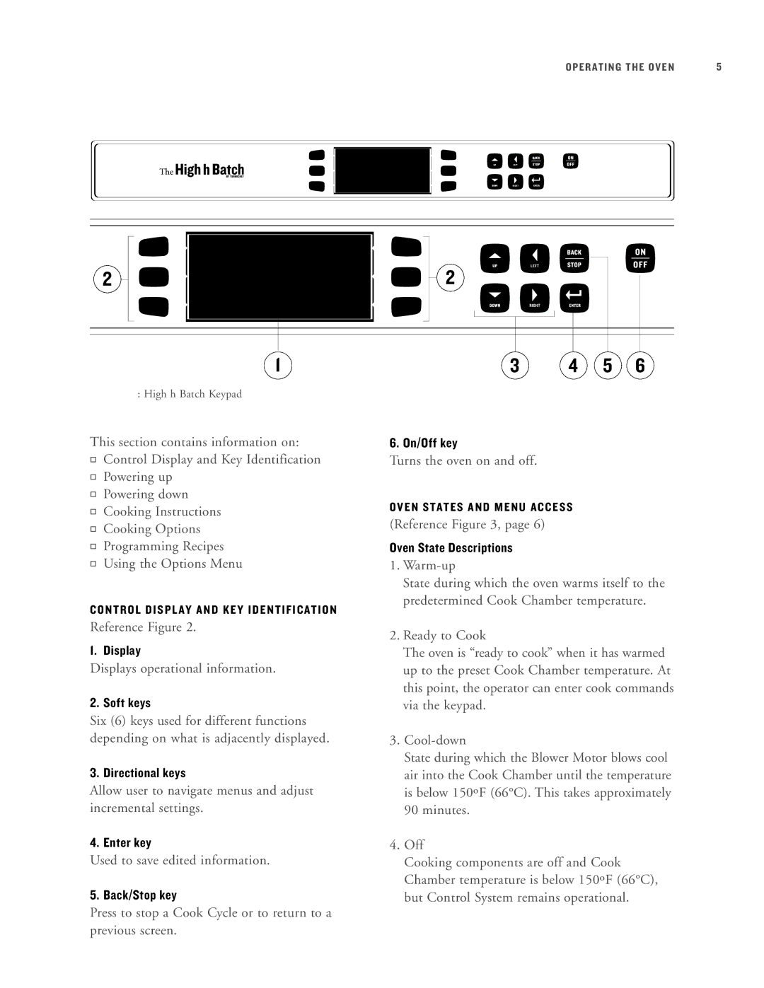 Turbo Chef Technologies HHB-8029, HHB-8136 Display, Soft keys, Directional keys, Enter key, Back/Stop key, On/Off key 