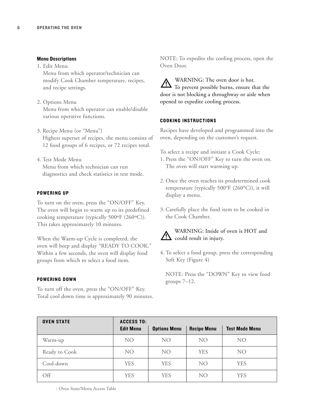 Turbo Chef Technologies HHB-8028, HHB-8136, HHB-8029, HHB-8134 Menu Descriptions, Edit Menu, Recipe Menu Test Mode Menu 