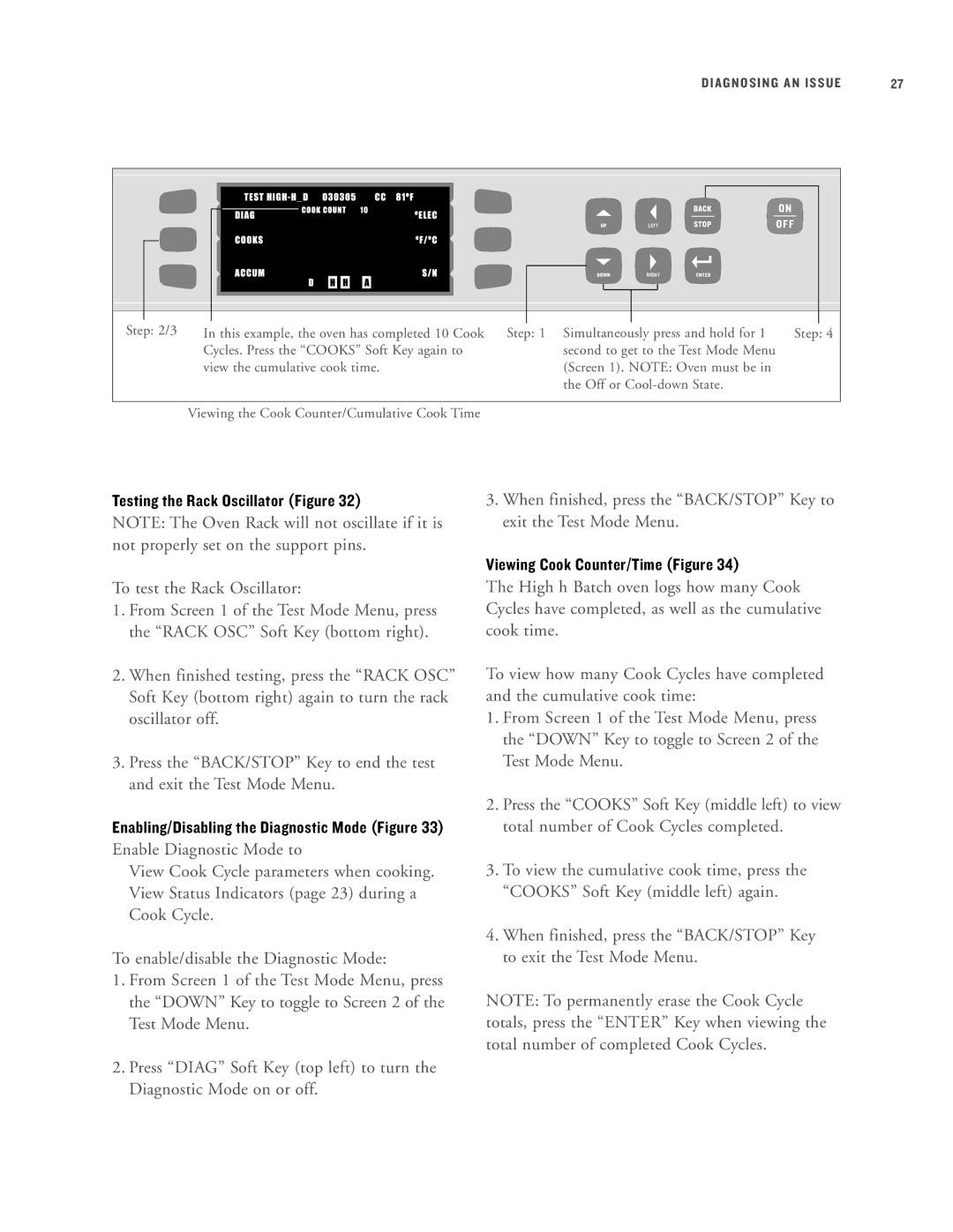 Turbo Chef Technologies HHB-8099, HHB-8136, HHB-8029 Testing the Rack Oscillator Figure, Viewing Cook Counter/Time Figure 