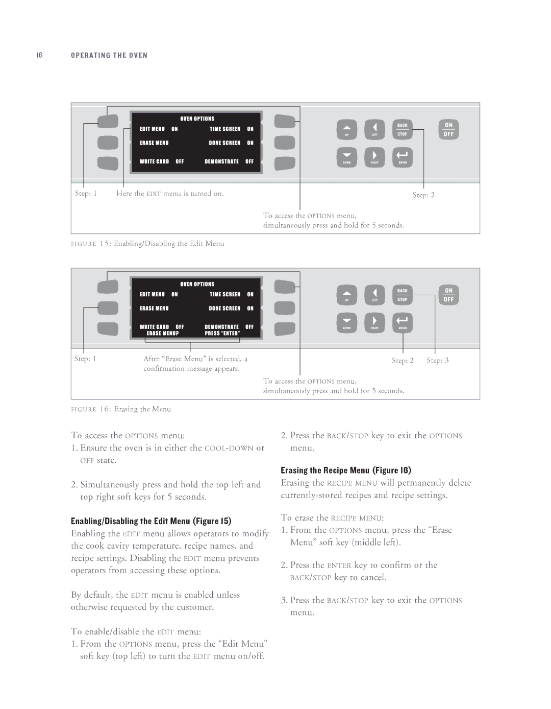 Turbo Chef Technologies HHB-8708, HHB-8114 Enabling/Disabling the Edit Menu Figure, Erasing the Recipe Menu Figure 