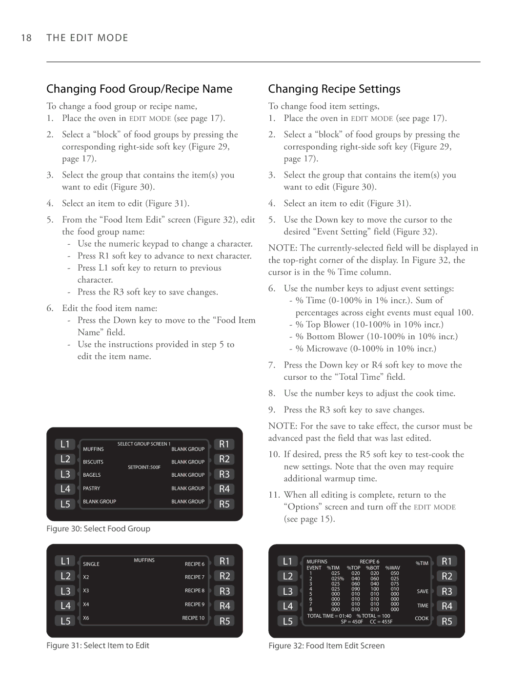 Turbo Chef Technologies i3, i5 owner manual Changing Food Group/Recipe Name, Changing Recipe Settings 