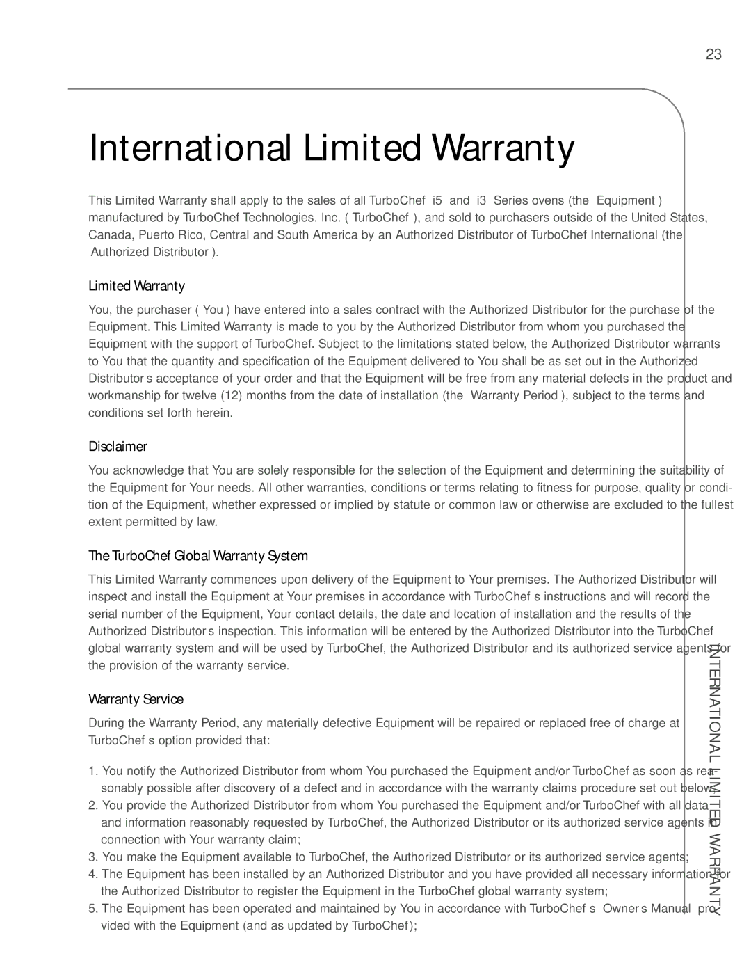 Turbo Chef Technologies i5, i3 owner manual Disclaimer, TurboChef Global Warranty System, Warranty Service 