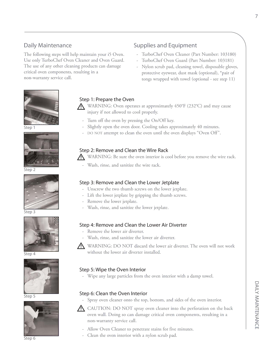 Turbo Chef Technologies i5 Prepare the Oven, Remove and Clean the Wire Rack, Remove and Clean the Lower Jetplate 