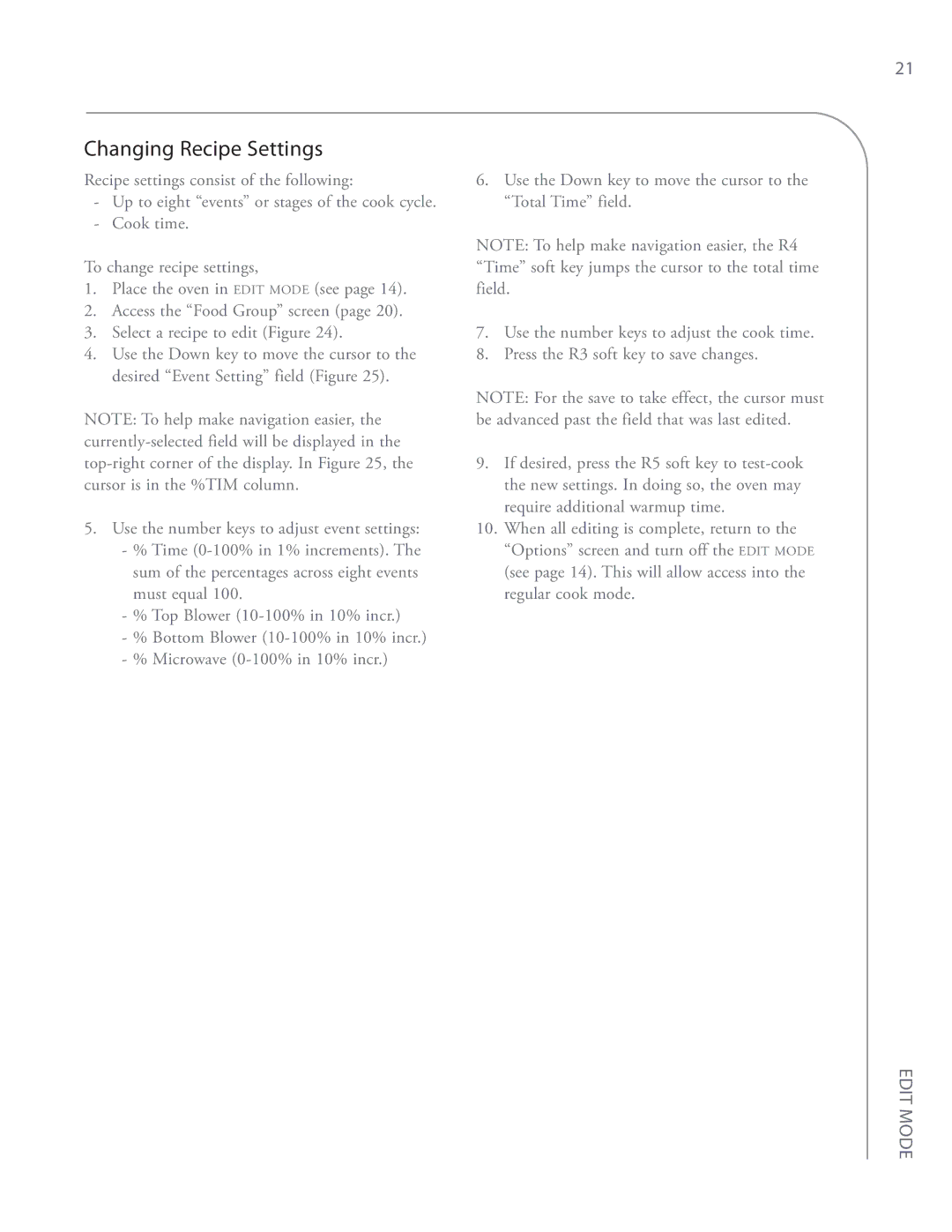 Turbo Chef Technologies i5 service manual Changing Recipe Settings 