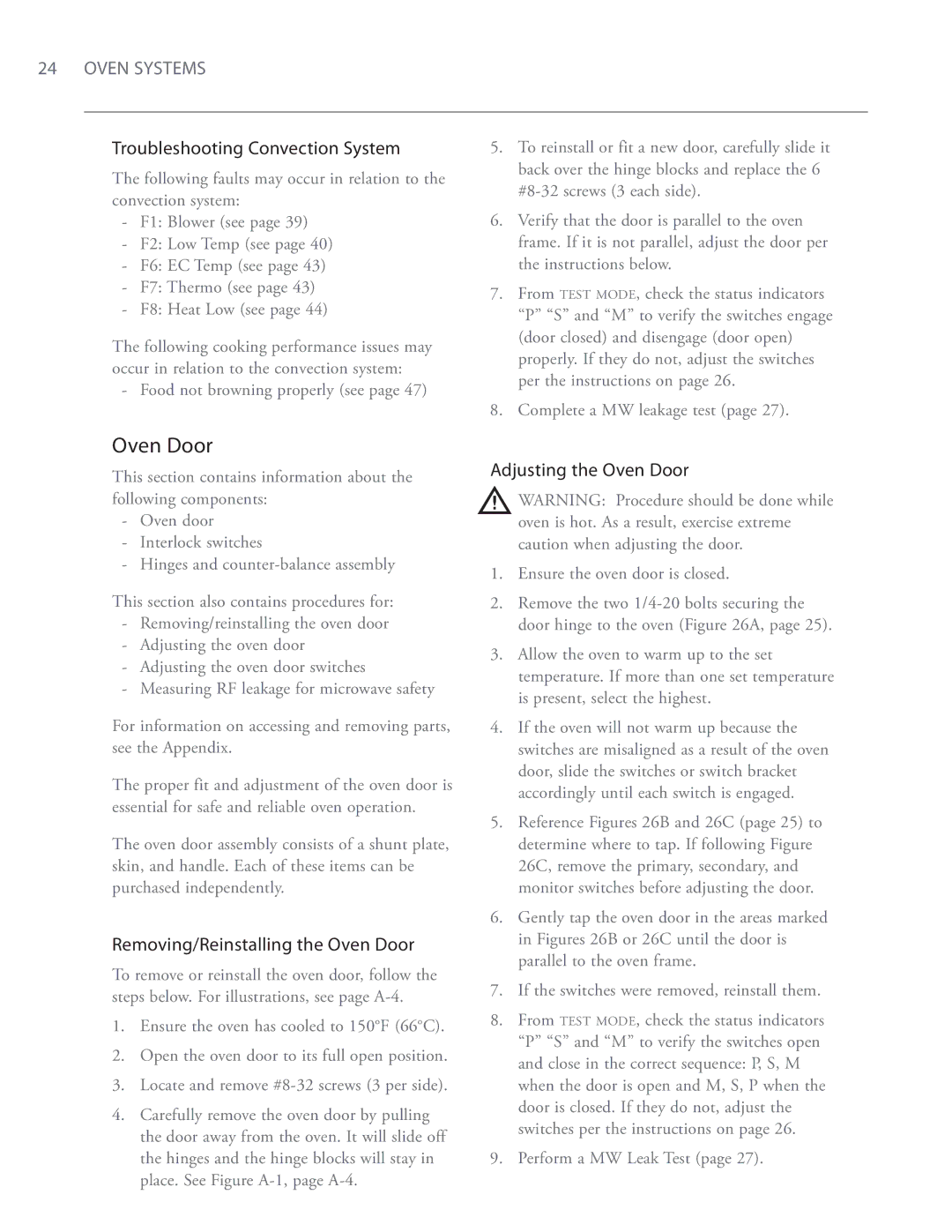 Turbo Chef Technologies i5 service manual Troubleshooting Convection System, Removing/Reinstalling the Oven Door 