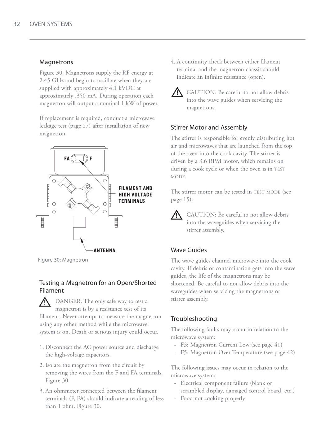 Turbo Chef Technologies i5 service manual Magnetrons, Testing a Magnetron for an Open/Shorted Filament, Wave Guides 