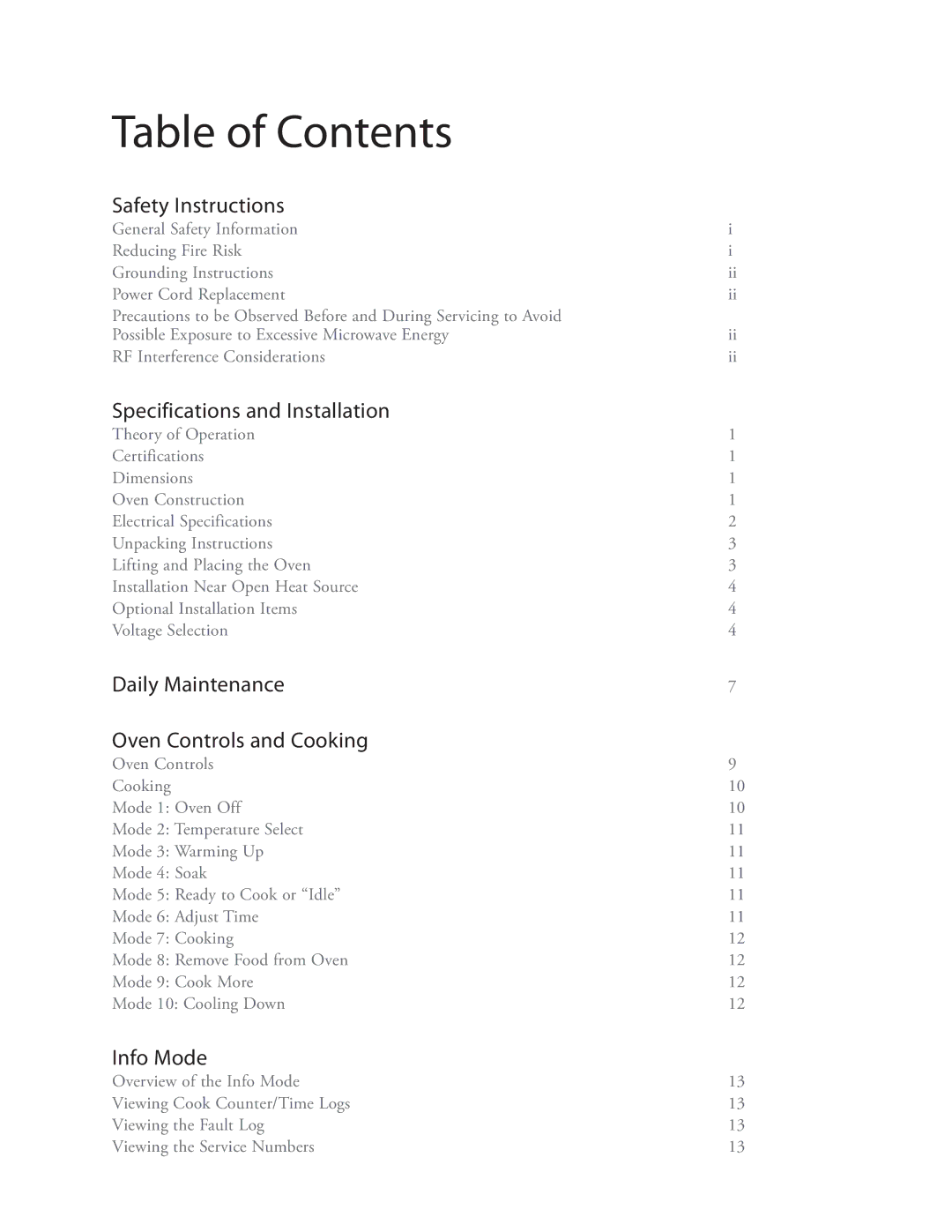 Turbo Chef Technologies i5 service manual Table of Contents 