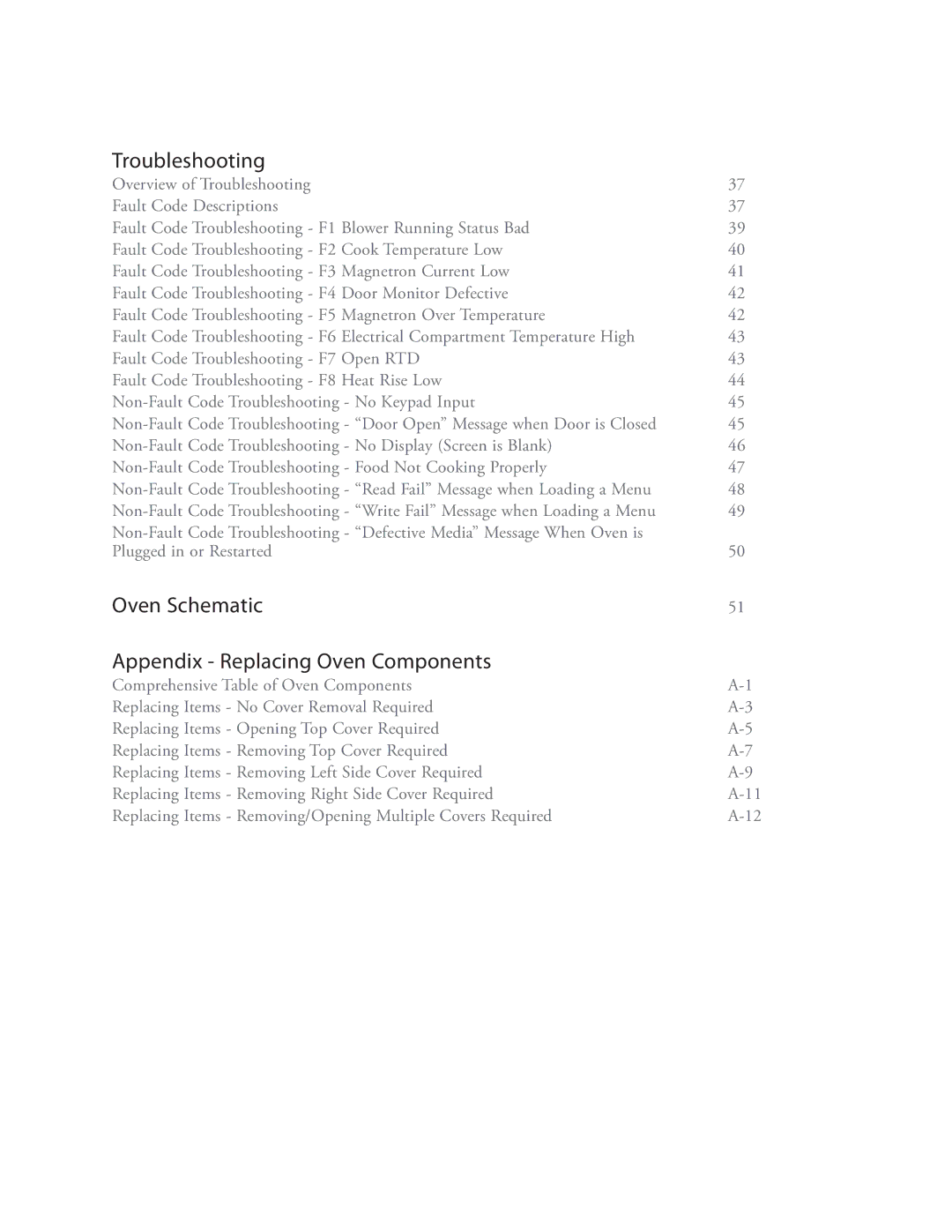 Turbo Chef Technologies i5 service manual Troubleshooting, Oven Schematic Appendix Replacing Oven Components 